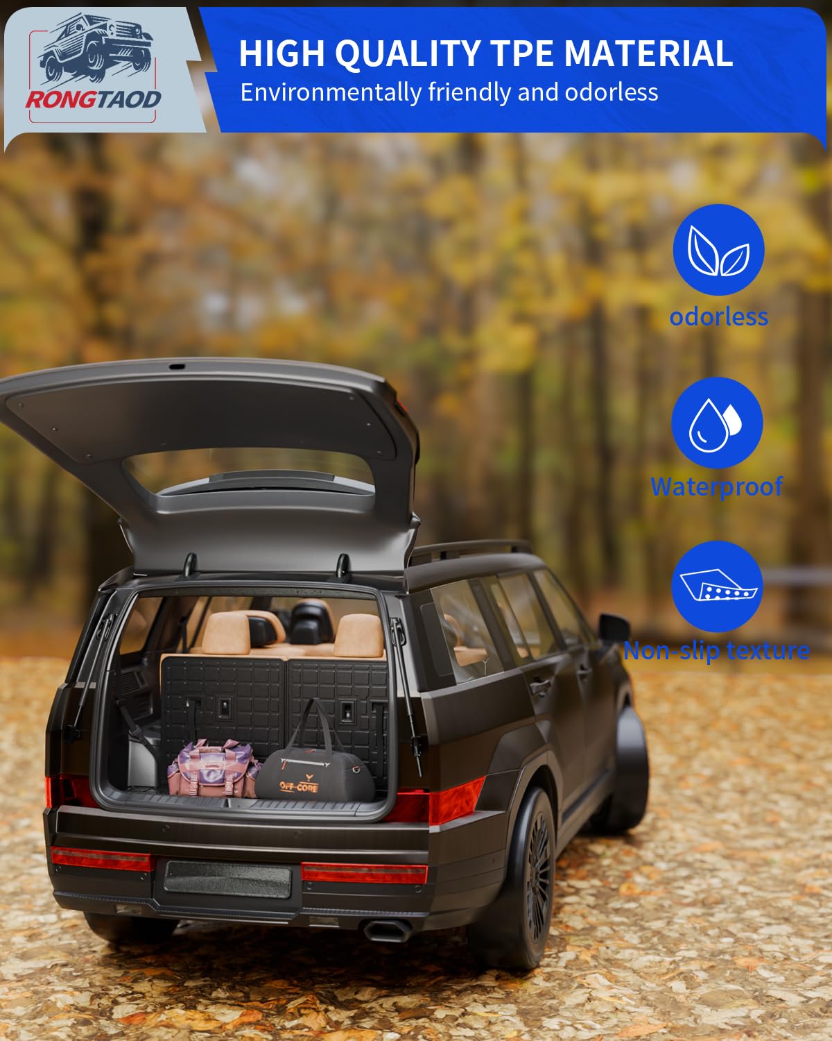 Rongtaod All-Weather Cargo Liner & Trunk Mat Compatible with 2024-2025 Hyundai Santa Fe - Heavy Duty Protection with Backrest Mat - Perfect for Road Trips, Groceries, and Pet Transport