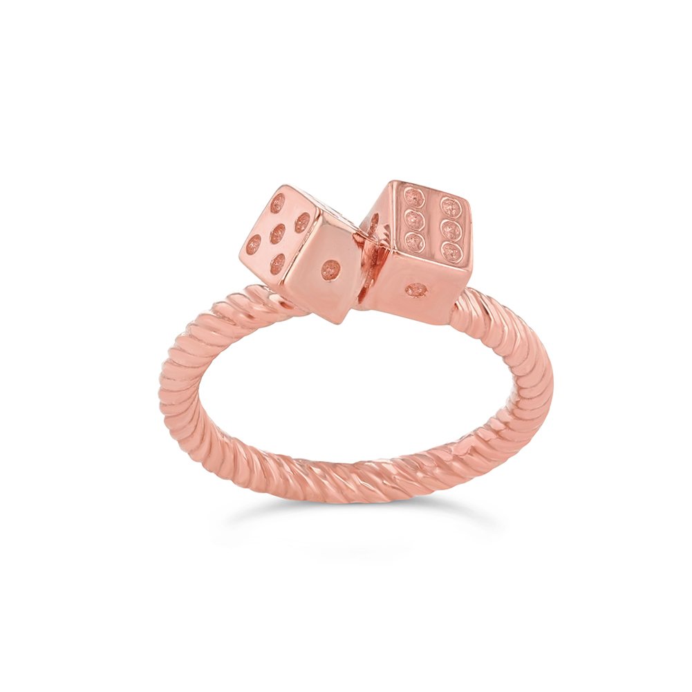 14K Rose Gold Lucky Dice Rope Ring for Women - Dainty Stackable Jewelry Gift for Gamers, Brides & Fashion Lovers - Perfect for Casino Nights, Weddings & Everyday Wear