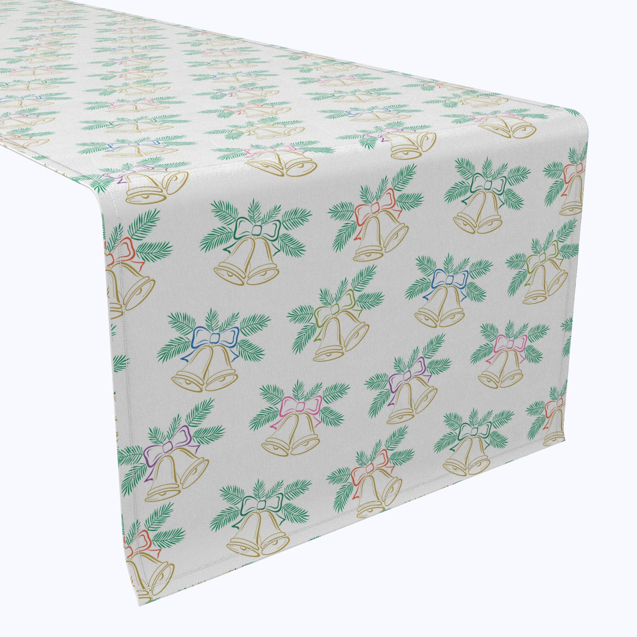 Elegant Golden Bells & Ribbons Cotton Table Runner - Holiday Dining Decor for Christmas, Weddings & Special Occasions