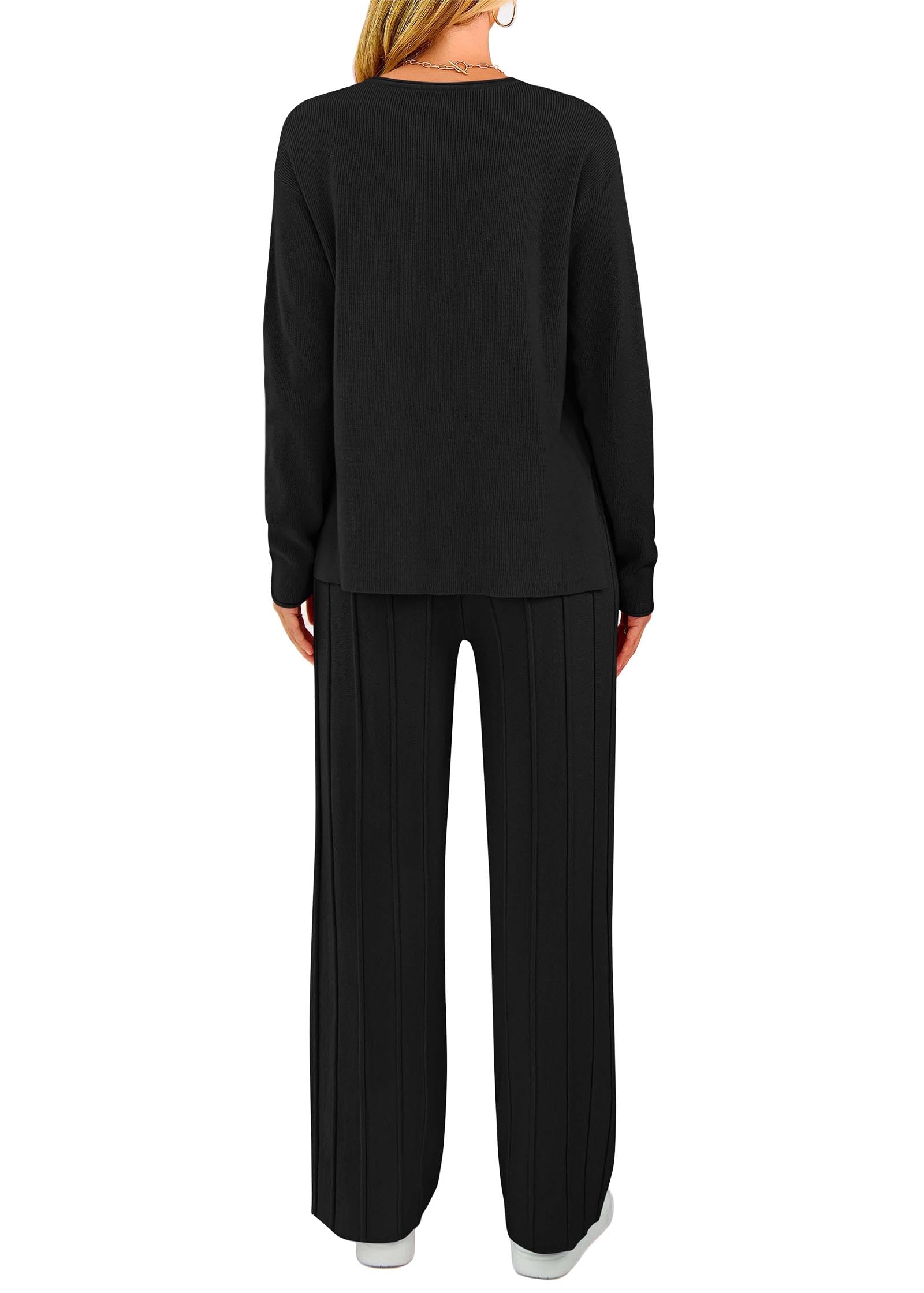 KIRUNDO Women's 2 Piece Sweater Set - Long Sleeve Knit Pullover Top & High Waist Pleated Wide Leg Pants | Fall Outfits, Casual Wear, Lounge Sets for Home, Office & Date Night