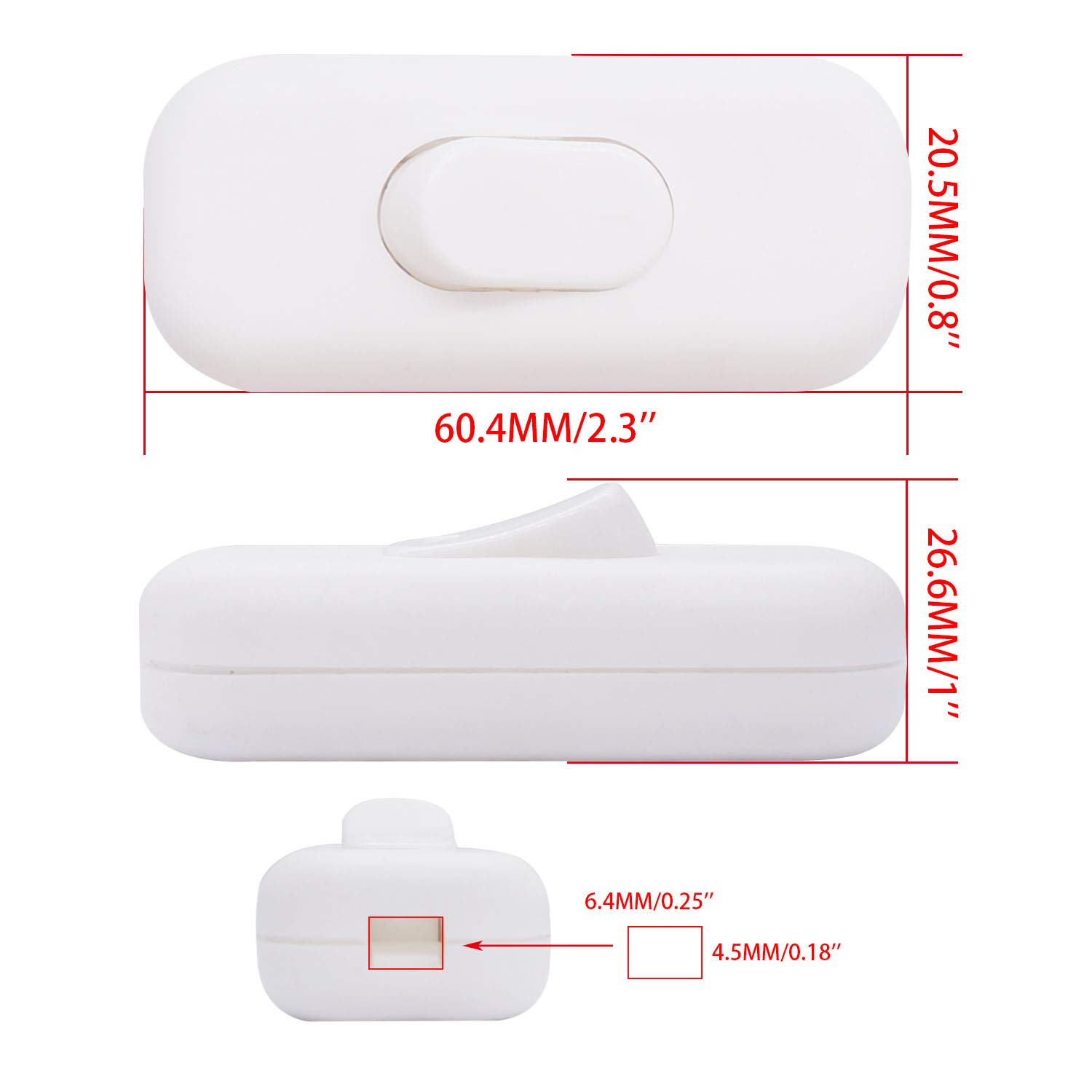 2Pcs Weideer Inline Cord Switch 2A 250V Rocker Button ON/Off Control with White Lamp for Bedroom Table Lamp, Desk Light - Perfect for Home, Office & Boat Electrical Appliances (Model K-006-W)