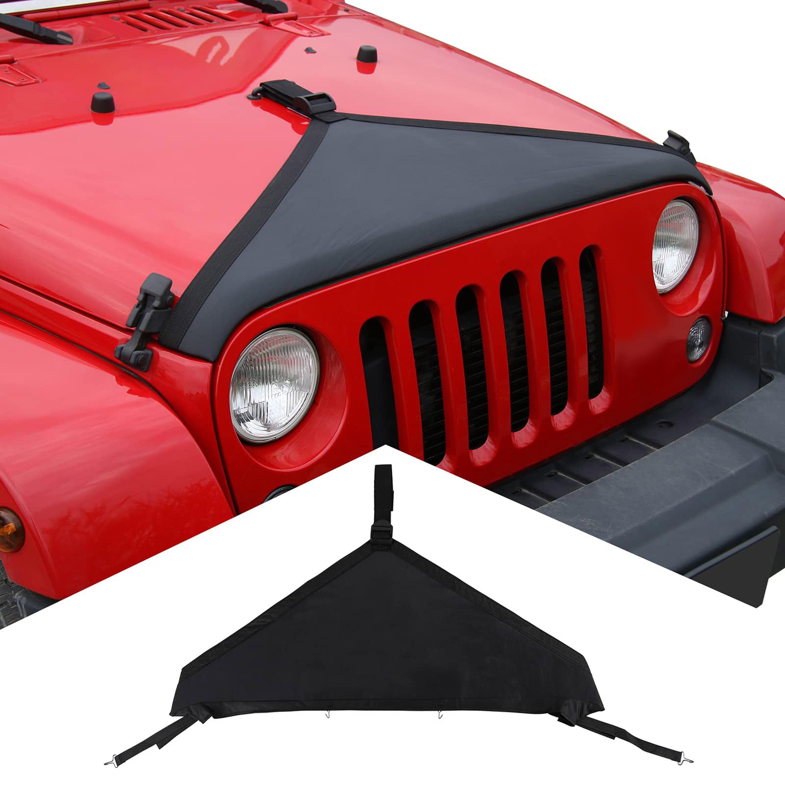 Jeep Wrangler JK Hood Bra Cover Protector (2007-2017) - Black Exterior Accessory for UV & Scratch Protection | Perfect for Off-Roading & Daily Commute