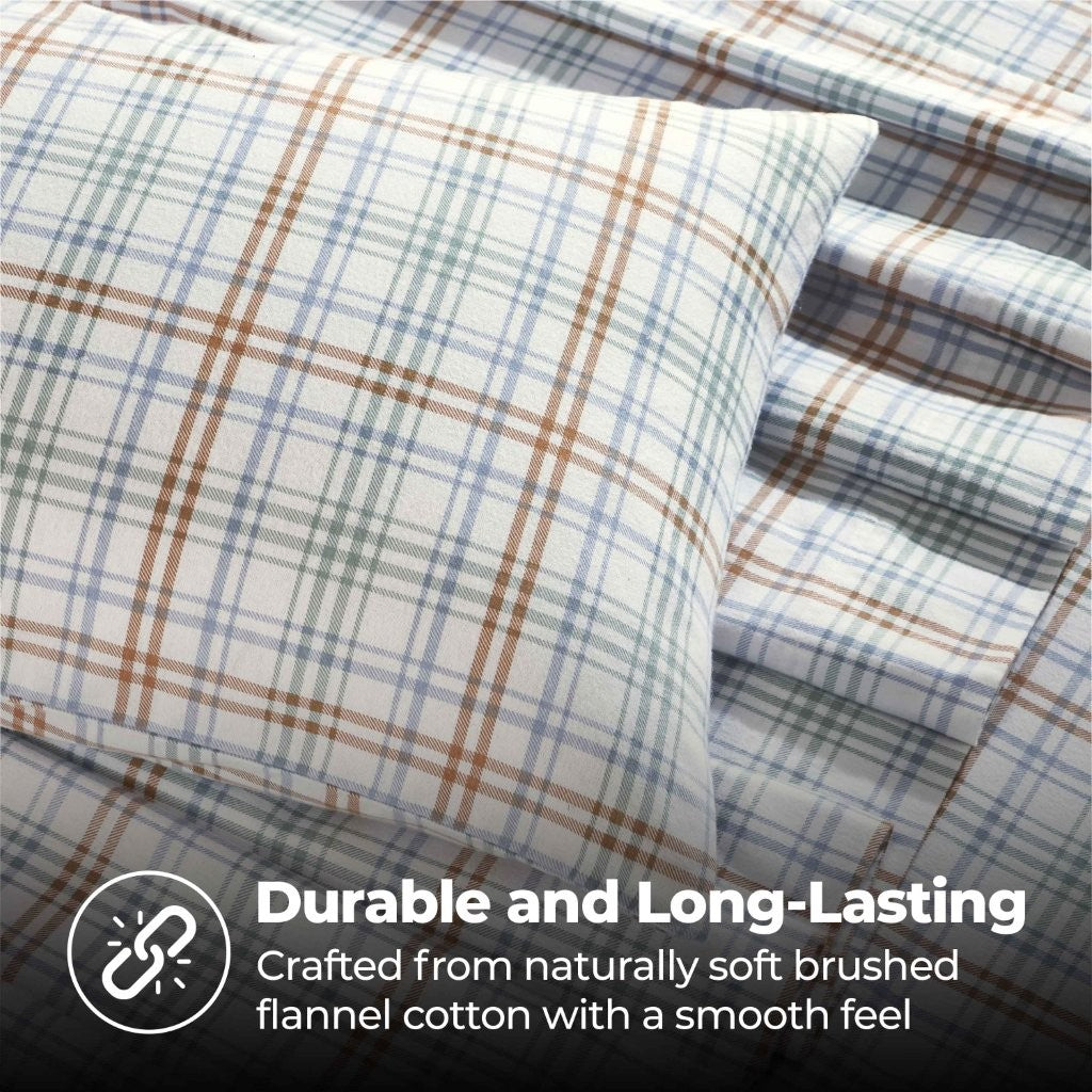 Soft Plaid Flannel Cotton Bed Sheet Set - Classic Farmhouse Style with Deep Pockets - Perfect for Cozy Winter Nights & Rustic Home Decor