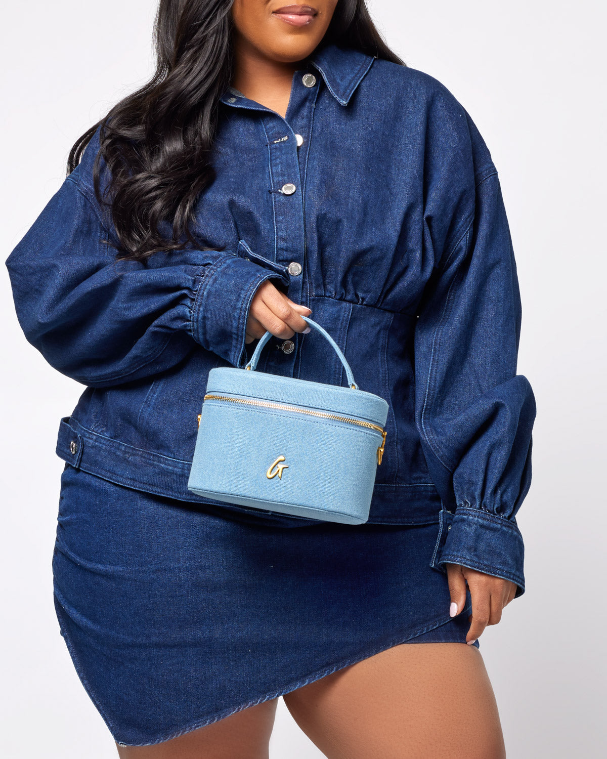 JUMBO Denim Silver Vanity Bag for Women - Large Makeup Cosmetic Travel Organizer - Perfect for Travel, Gym, and Everyday Use