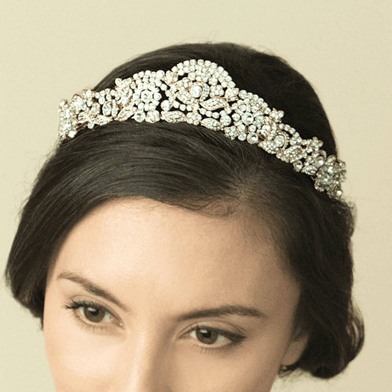 Sparkling Gold Bridal Tiara with Crystals - Elegant Marcella Wedding Headpiece for Bride, Perfect for Weddings, Prom, and Special Occasions