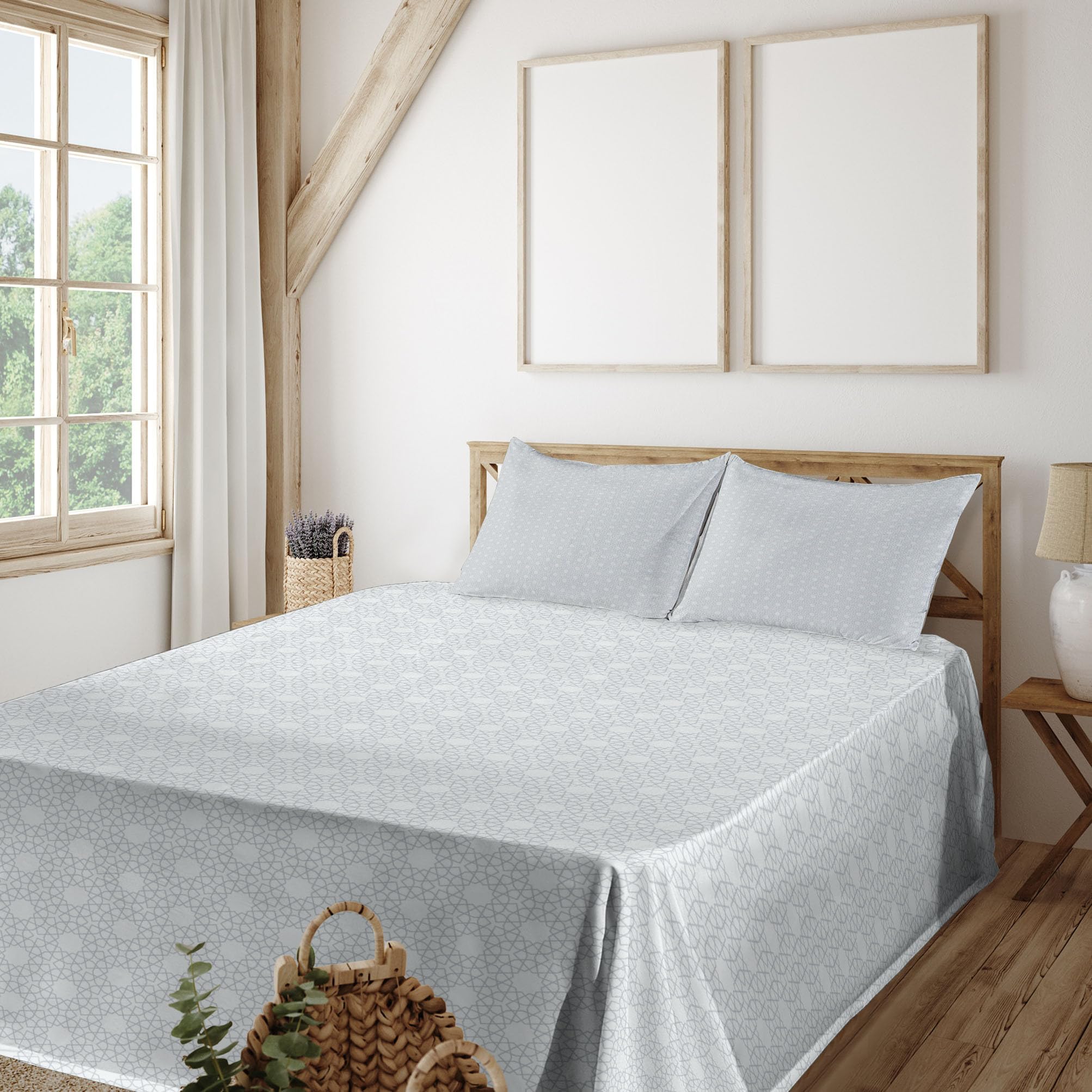 Ambesonne Abstract Floral Geometric Print 4-Piece King Sheet Set | Pale Purple Blue Coconut | Soft Bedding for Home, Hotel & Guest Room Decor
