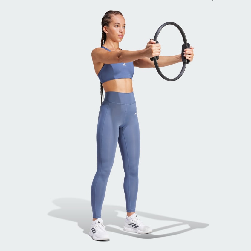 Adidas Women's Optime Full-Length Blue Tights - High-Performance Workout Leggings for Running, Yoga & Gym