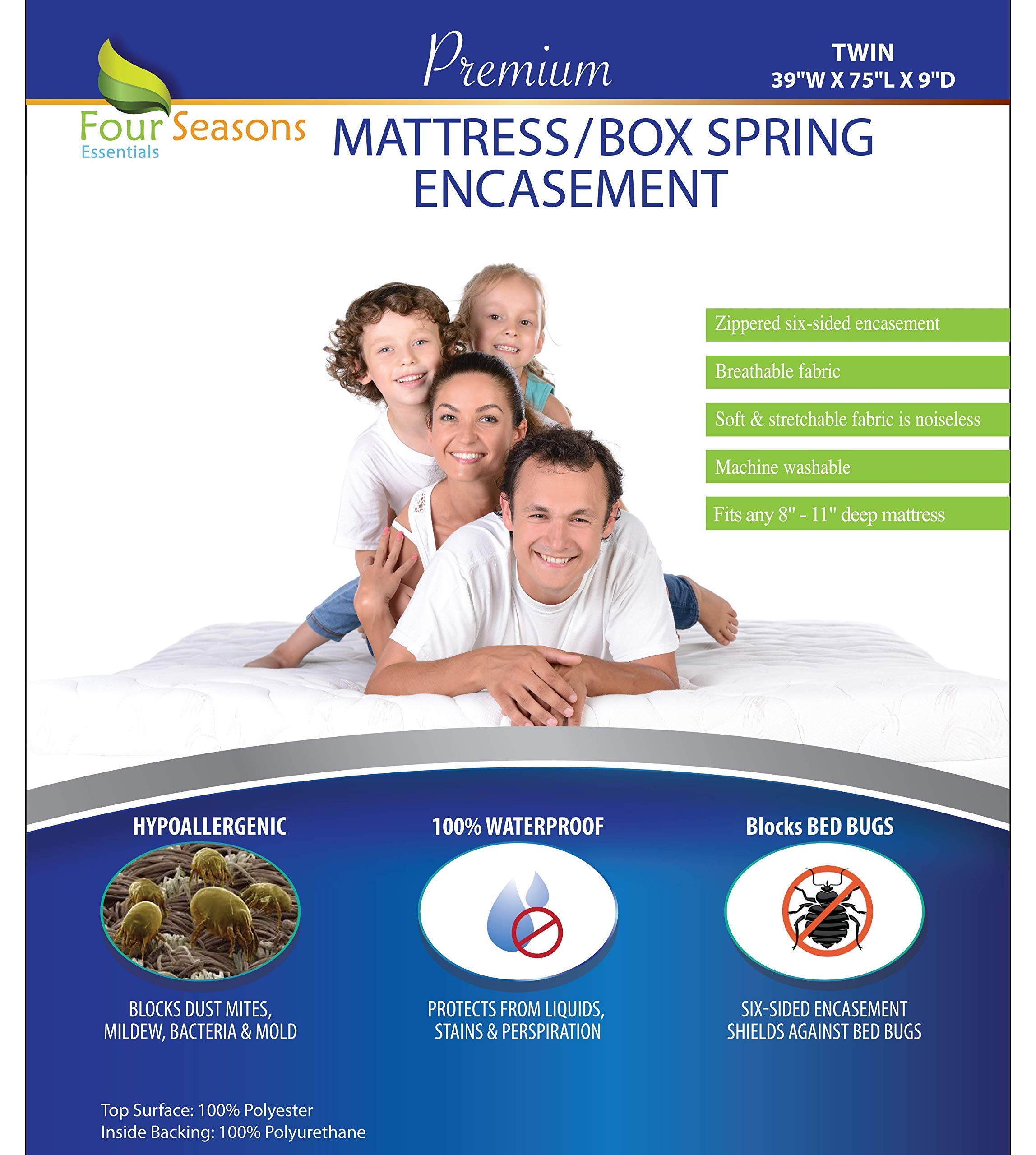 Twin Size Zippered Mattress Protector & Box Spring Encasement Set - 2 Piece Waterproof Bedding Protection for Allergy Relief & Dust Mite Prevention - Perfect for Kids' Rooms, Dorms & Guest Beds
