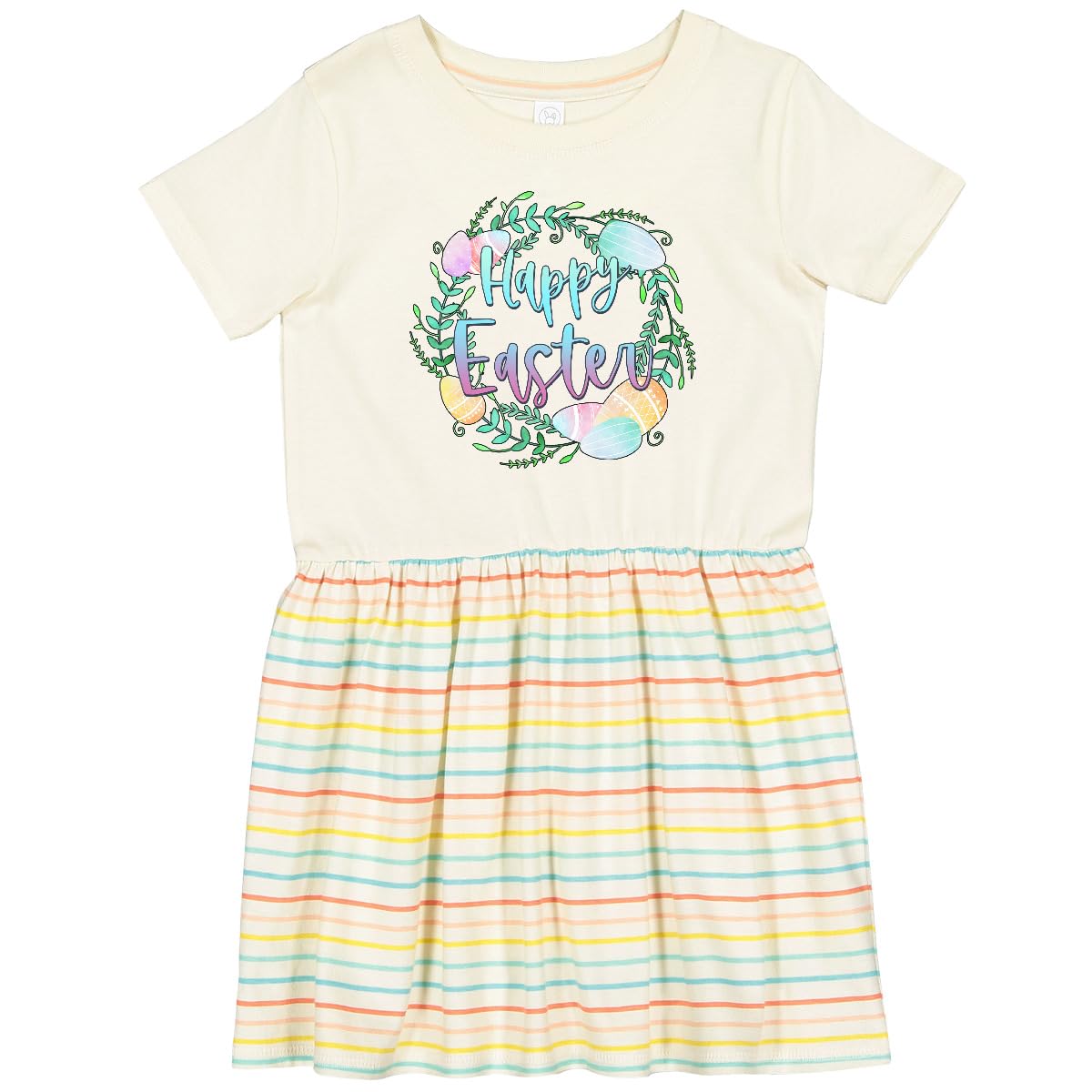 Inktastic Happy Easter Pastel Egg Wreath with Laurels Toddler Dress - Cute Spring Outfit for Girls, Easter Sunday Church & Family Photo Outfits