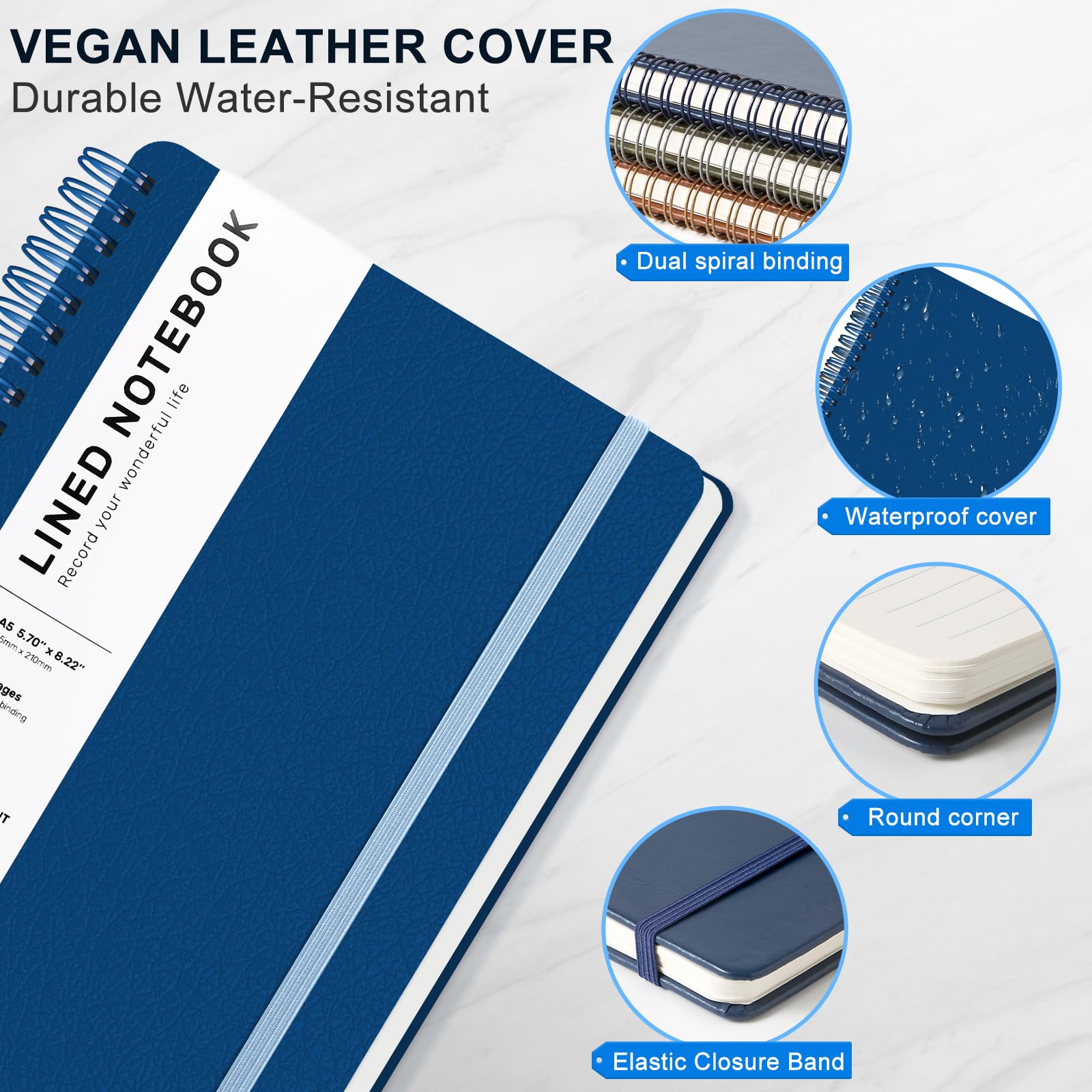 Premium A5 Lined Spiral Notebook - 5.7