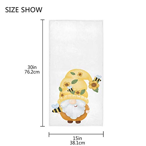QUGRL Summer Gnome Bathroom Hand Towels - Bee & Sunflower Kitchen Dish Towels - 16x30 Inch Absorbent Cotton Washcloths for Bathroom, Spa, Gym, Hotel & Guest Decor - Perfect for Home, Kitchen, Outdoor & Travel Use