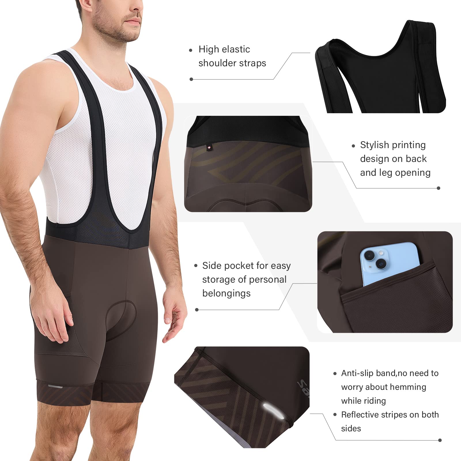 **Santic Men's Padded Cycling Bib Shorts with Pocket - Breathable Bike Bib Tights for Road & Mountain Biking**