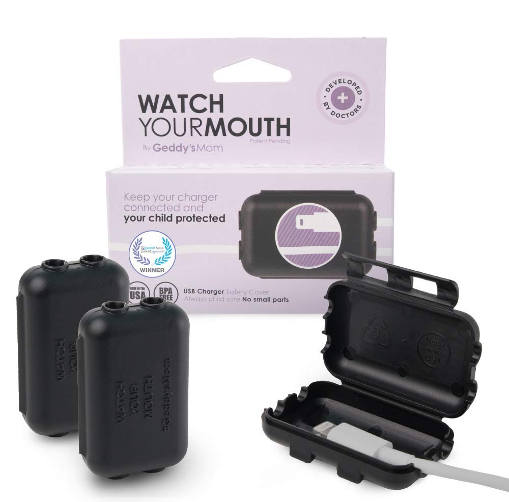 Geddy's Mom Award-Winning USB Charger Child Safety Cover - Baby Proofing & Shock Prevention for Toddlers - Made in USA - 3 Pack Black - Perfect for Home, Office & Travel Childproofing