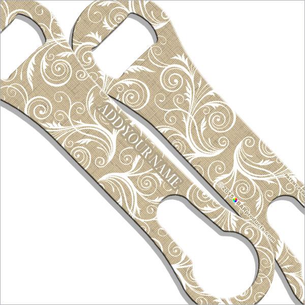 Personalized Burlap Lace V Rod® Bottle Opener - Custom Name Engraved - Perfect for Weddings, Parties & Home Bars