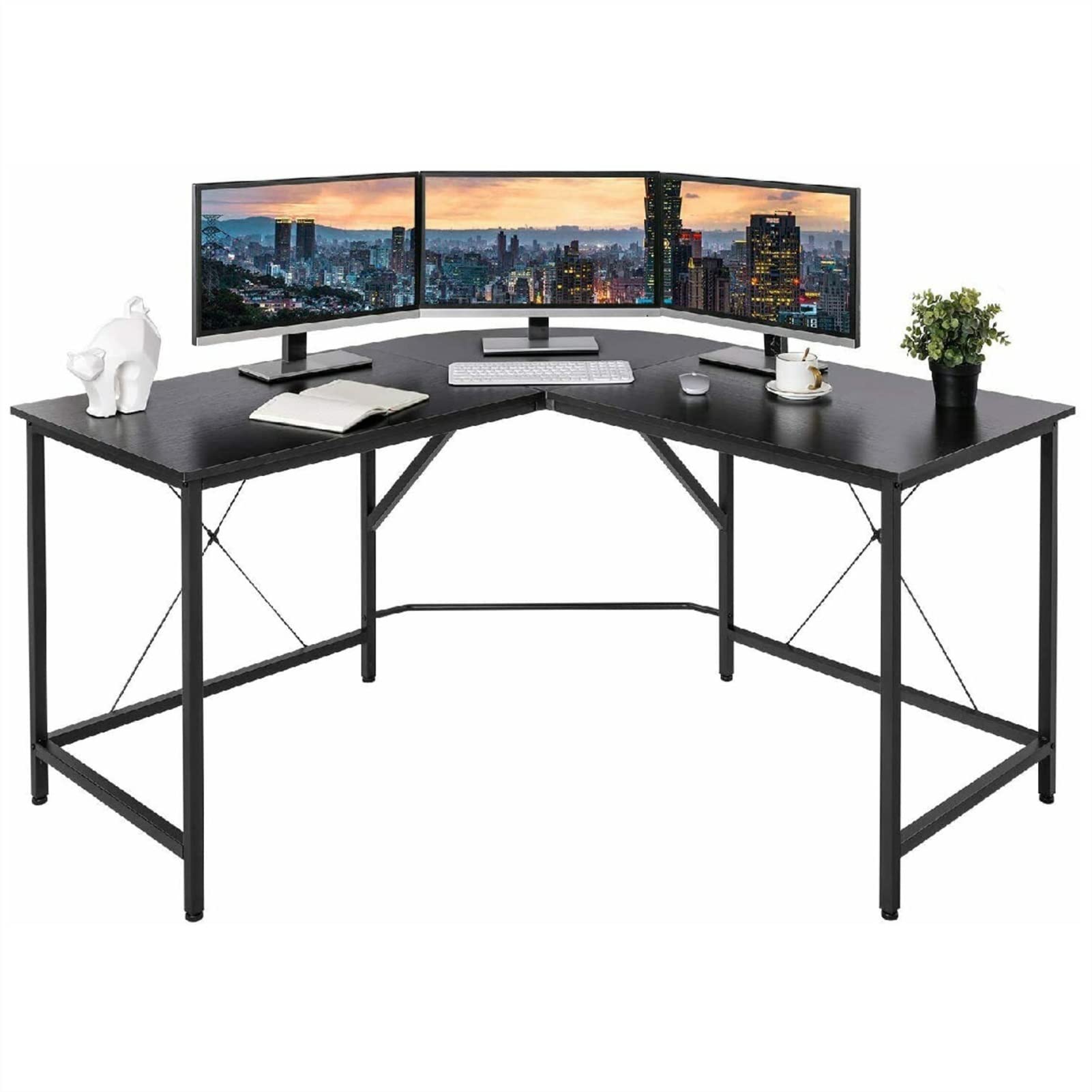 TOMYEUS Kids Study Desk - Modern L-Shaped Adjustable Computer Desk for Home Office, Corner Laptop Table with Storage, Ergonomic Writing Workstation (Black) - Perfect for Online Classes, Remote Work & Small Spaces