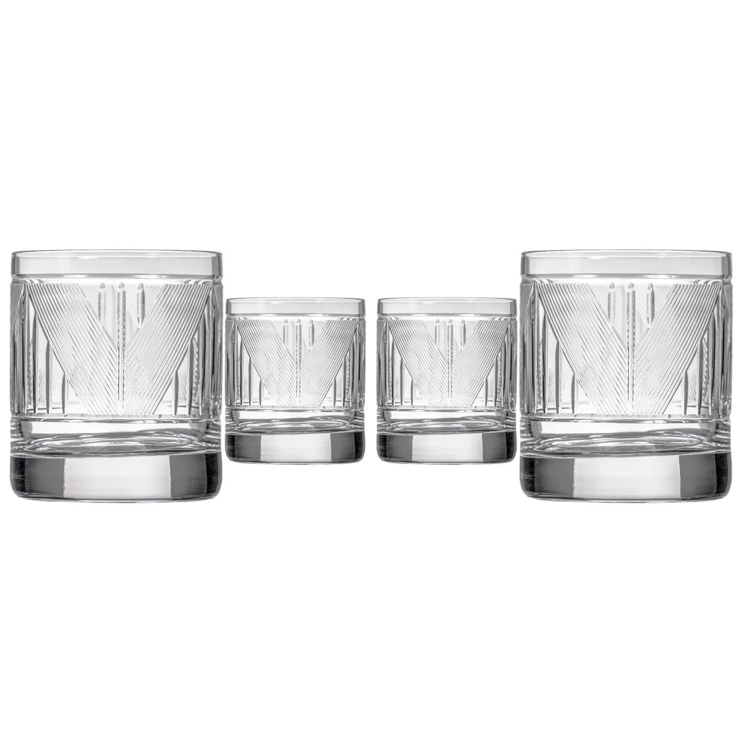 Premium Rolf Glass Bleecker Street Whiskey Tumbler Set - 11oz Lead-Free Crystal Clear Whiskey Glasses with Diamond-Wheel Etching (Set of 4) - Perfect for Bourbon, Scotch, Cocktails & Home Bar Entertaining