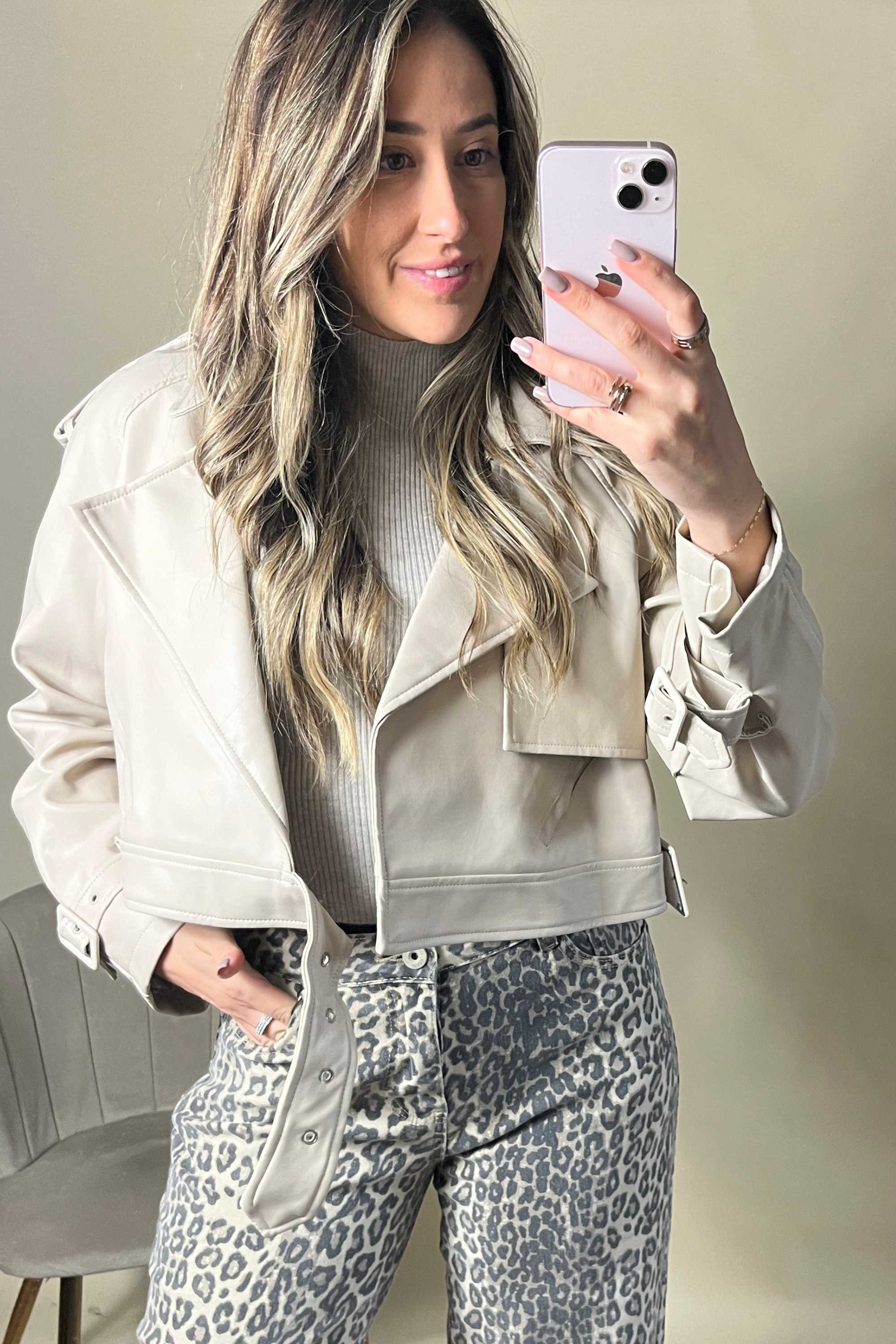 Cropped Belted PU Leather Jacket for Women - Stylish Faux Leather Biker Jacket in Multiple Colors - Perfect for Casual Outfits, Night Out & Fall Fashion