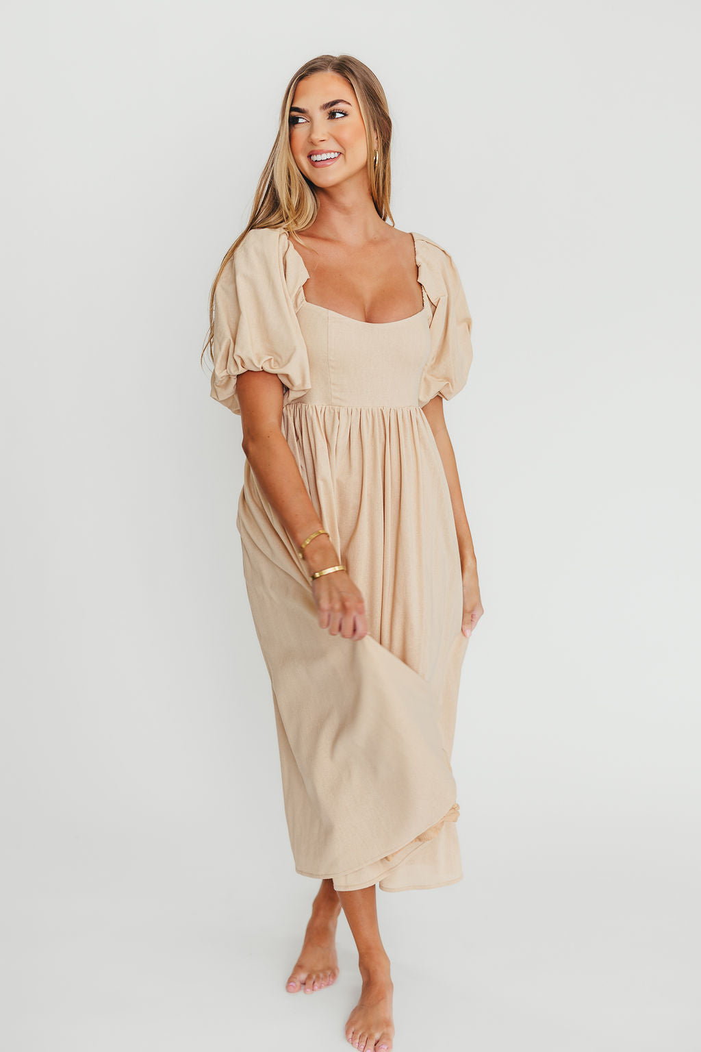 Hamilton Midi Dress in Taupe - Bump Friendly Maternity Dress (Sizes S-2XL) | Perfect for Pregnancy, Baby Showers & Special Occasions