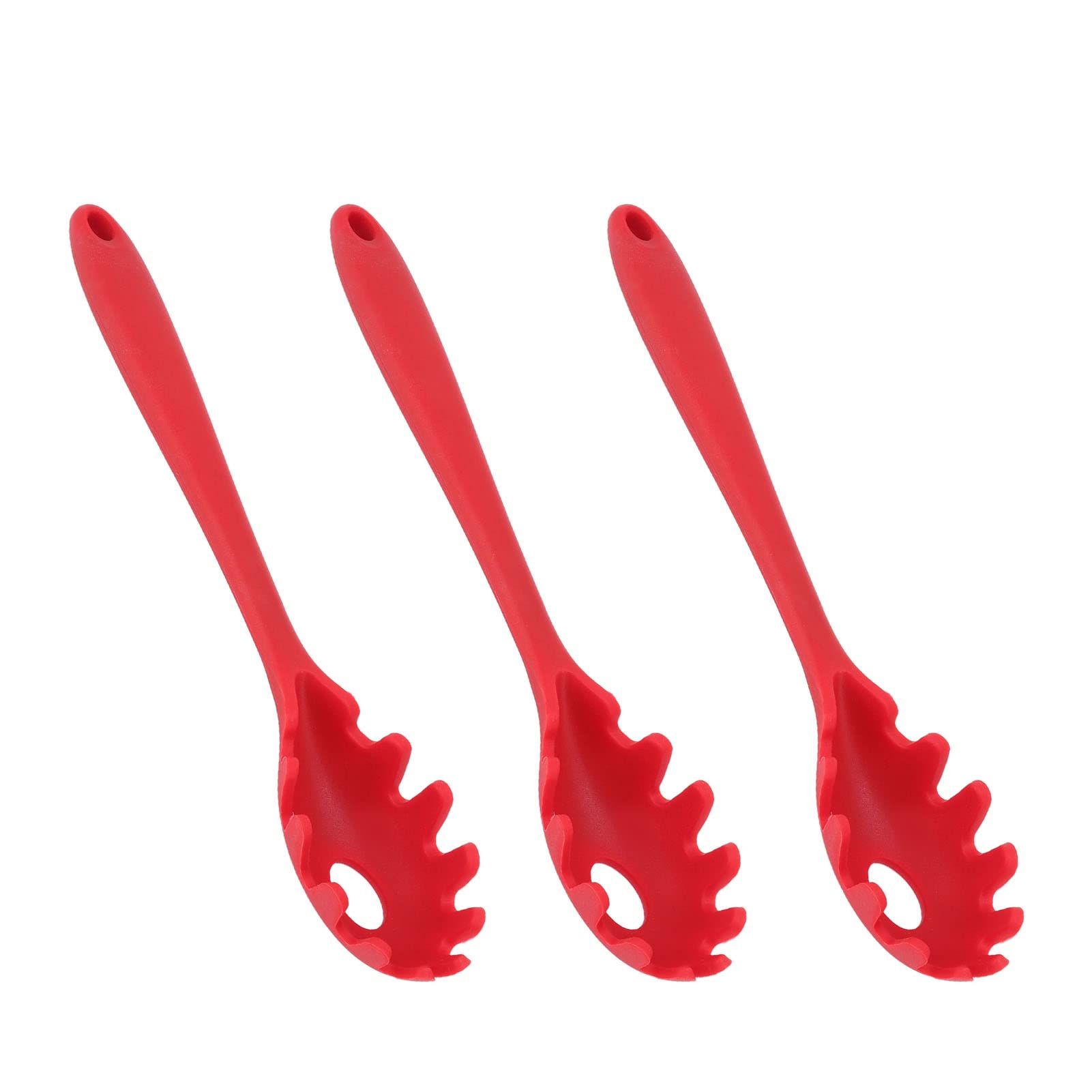 3-Pack Durable Silicone Pasta Spoons - 11.2 Inch Spaghetti Serving Utensils for Cooking, Scooping & Serving Pasta - Heat-Resistant Kitchen Tools (Red) - Perfect for Italian Dishes, Pasta Salads & Family Dinners