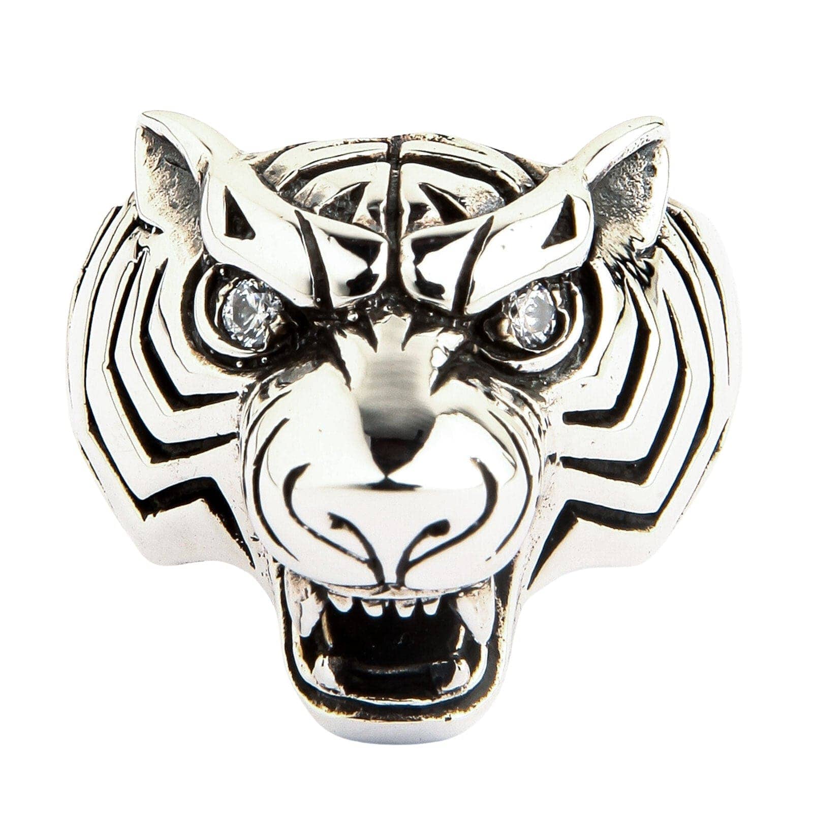 Diamond Eyes Tiger Head Sterling Silver Ring for Men - Bold Statement Jewelry for Gifts, Fashion & Special Occasions