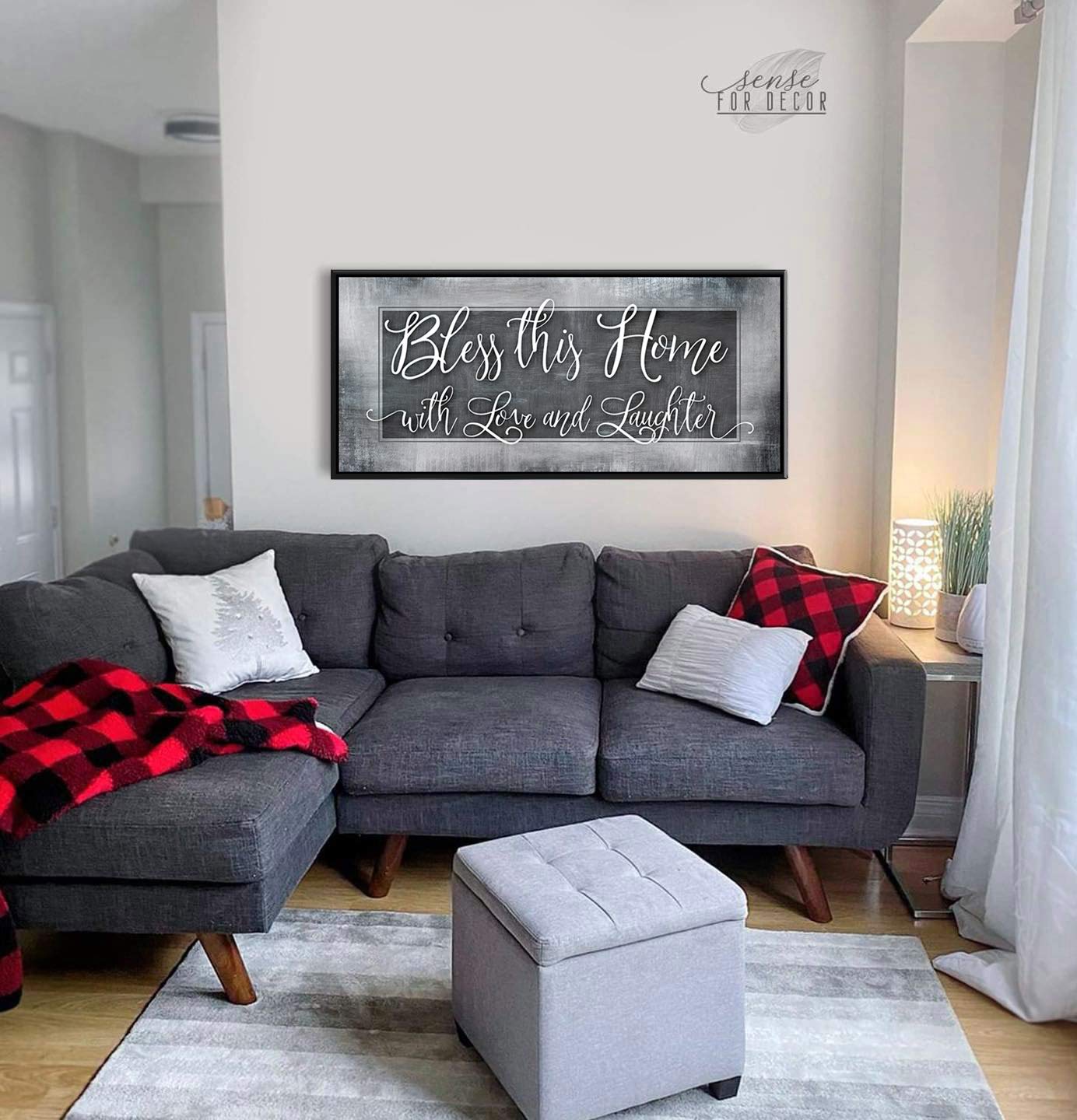 Bless This Home With Love Religious Wall Decor - Rustic Home Decoration for Living Room - Housewarming Gift with Grey 42x19 Black Floating Frame - Perfect for Farmhouse, Bedroom & Entryway Decor