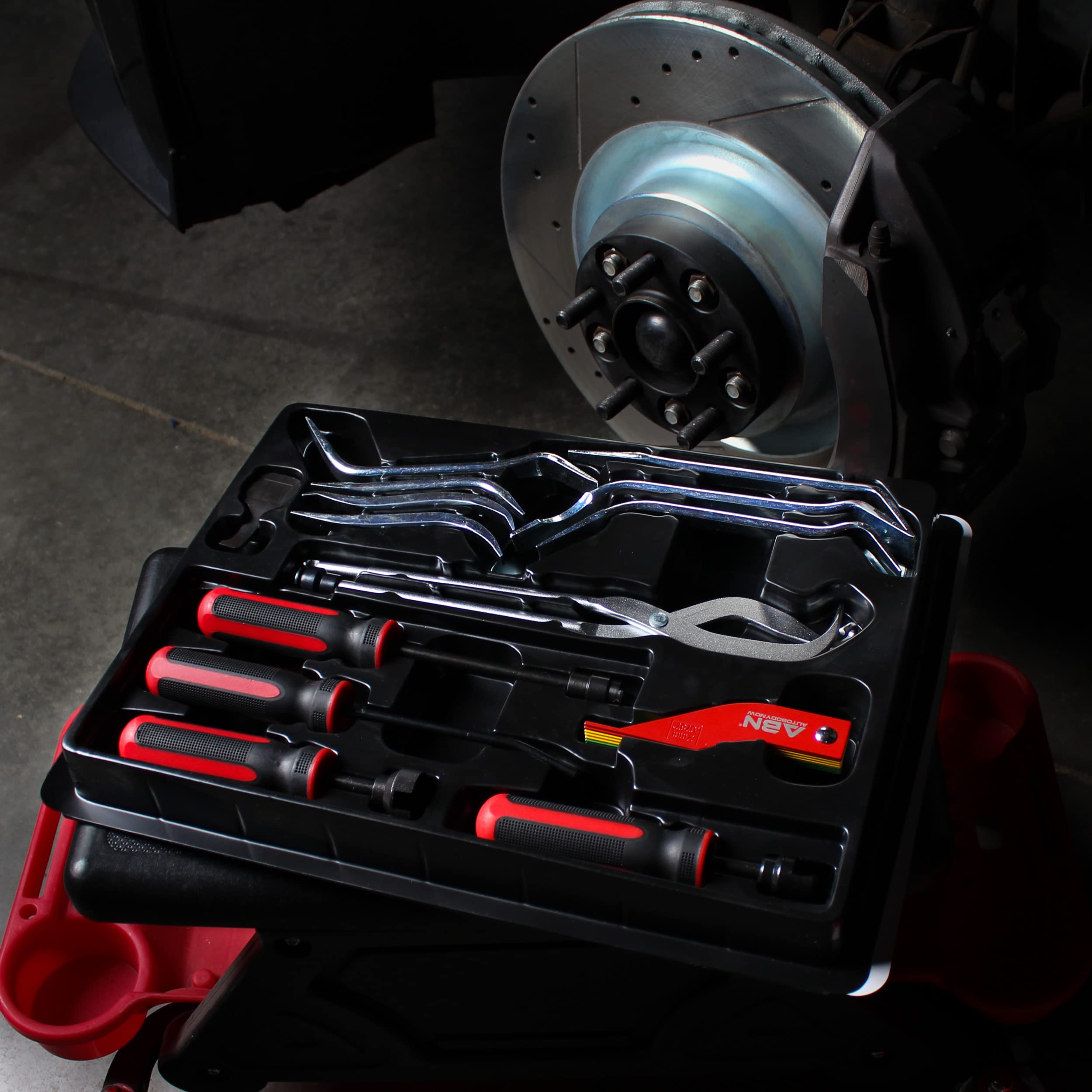 ABN 15-Piece Brake Drum Tool Kit - Professional Brake Service Set with Spring Pliers, Brake Spoons, Pad Gauge & Spring Tool | Perfect for Auto Repair Shops & DIY Brake Maintenance