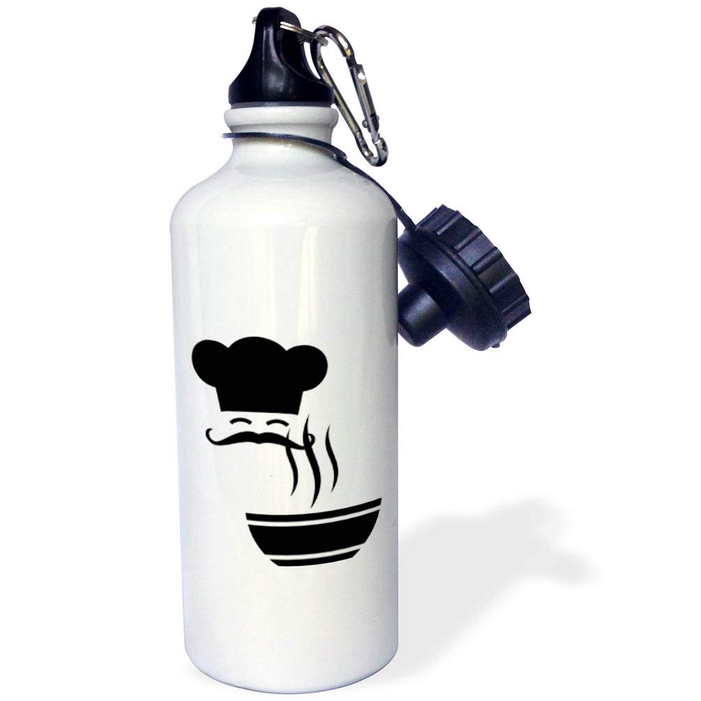 3D Rose Silhouette Chef & Steaming Soup Design 21oz Insulated Sports Water Bottle - BPA Free, Leak Proof for Gym, Hiking & Outdoor Activities - Multicolor