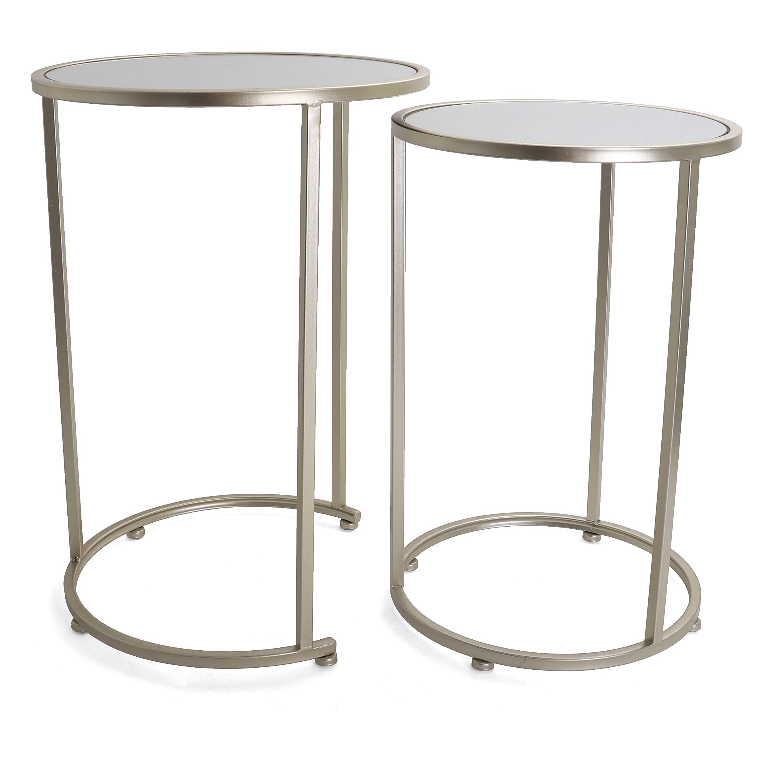 Rutledge & King Gold Round End Table Set with Mirrored Tops - Modern Nesting Accent Tables - Metal Side Tables for Living Room, Bedroom & Office Decor