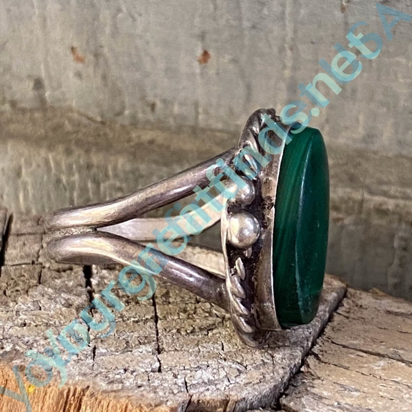 Sterling Silver Old Navajo Dark Green Malachite Ring Size 5.5 - Handmade Native American Jewelry for Women, Boho Chic Accessories, Perfect for Weddings & Special Occasions