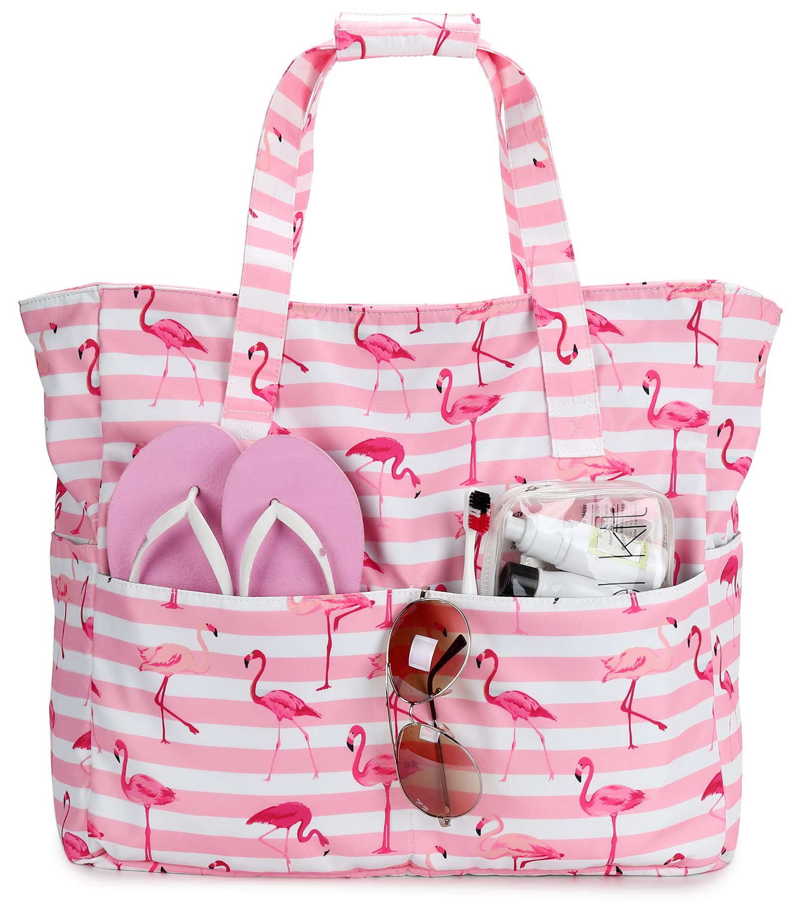 LEDAOU Large Waterproof Beach Tote Bag for Women - Sandproof Zippered Pool & Gym Bag with Wet Pocket - Perfect for Beach, Travel, Grocery Shopping & Outdoor Activities