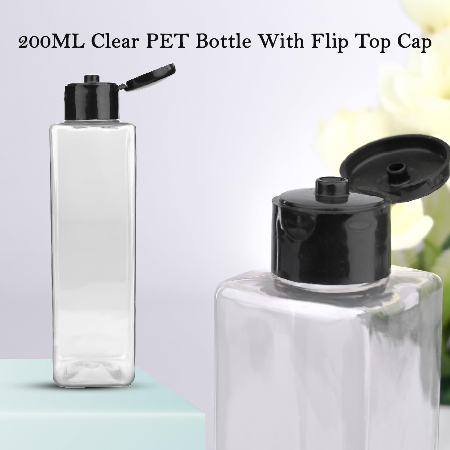 200ml Clear Empty PET Plastic Square Bottles with Black Flip Top Cap - Refillable & Reusable for Hair Oil, Ayurvedic Oil, Massage Oil, Lotions, Shampoo, Sanitizer (Pack of 3) | Perfect for DIY Beauty Products, Travel Containers & Home Organizing