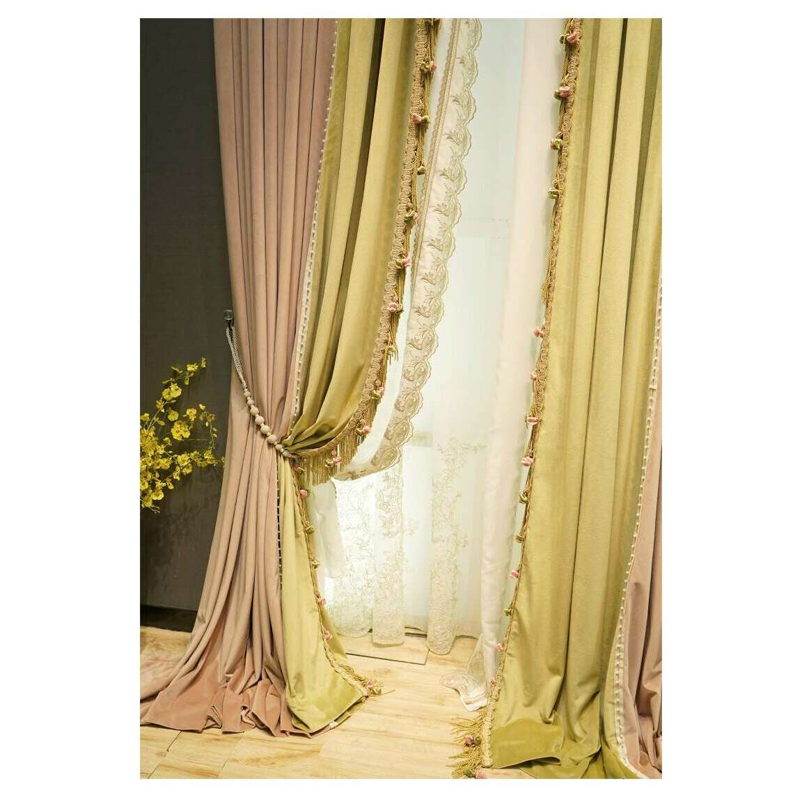 Luxury Brittany Princess Velvet Curtains - Pink & Yellow Window Drapes for Girls' Bedroom & Nursery Decor