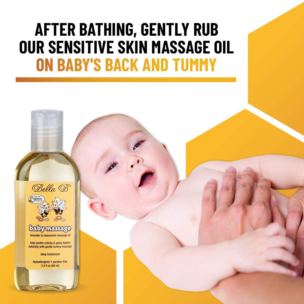 Organic BELLA B Baby Massage Oil 3.3 oz - Lavender Scented Infant Massage Oil for Relaxation & Sleep - Perfect for Newborns, Baby Massage & Skin Care - Made with Natural Ingredients for Sensitive Skin