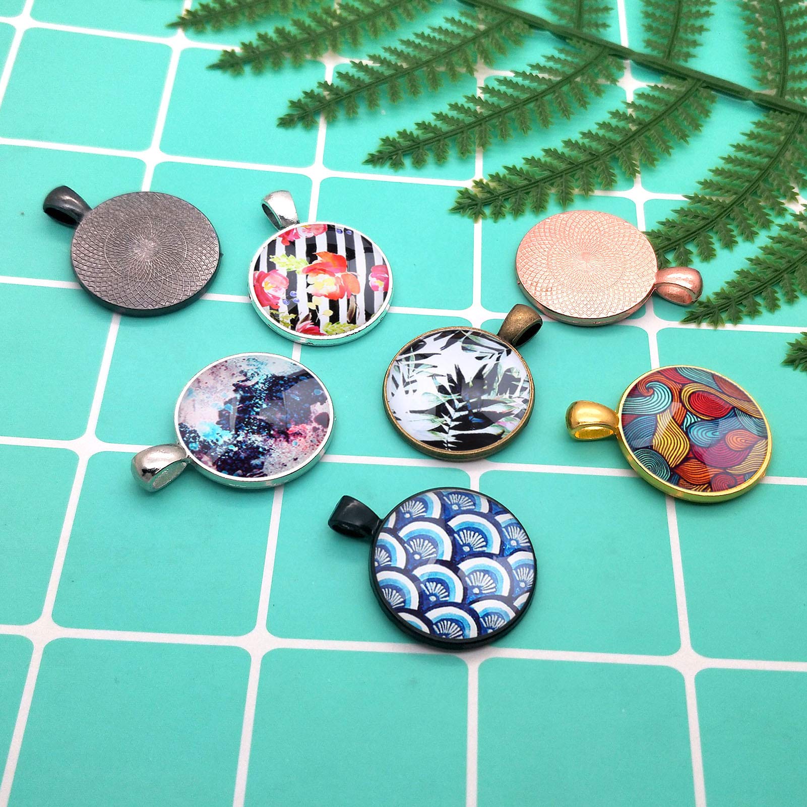 40pcs Round Bezel Pendant Trays for Jewelry Making - 8 Color DIY Craft Bezel Blanks (25mm/0.98inch) - Perfect for Photo Pendants, Resin Charms & Handmade Necklace Making