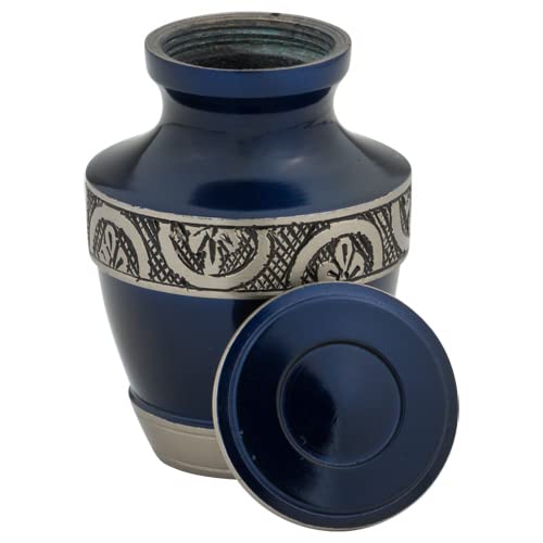 Regent Navy Blue Brass Keepsake Cremation Urn for Ashes - 2.75 Inch Small Memorial Urn for Loved Ones | Perfect for Home Display, Shelf Keepsake, or Travel Memorial