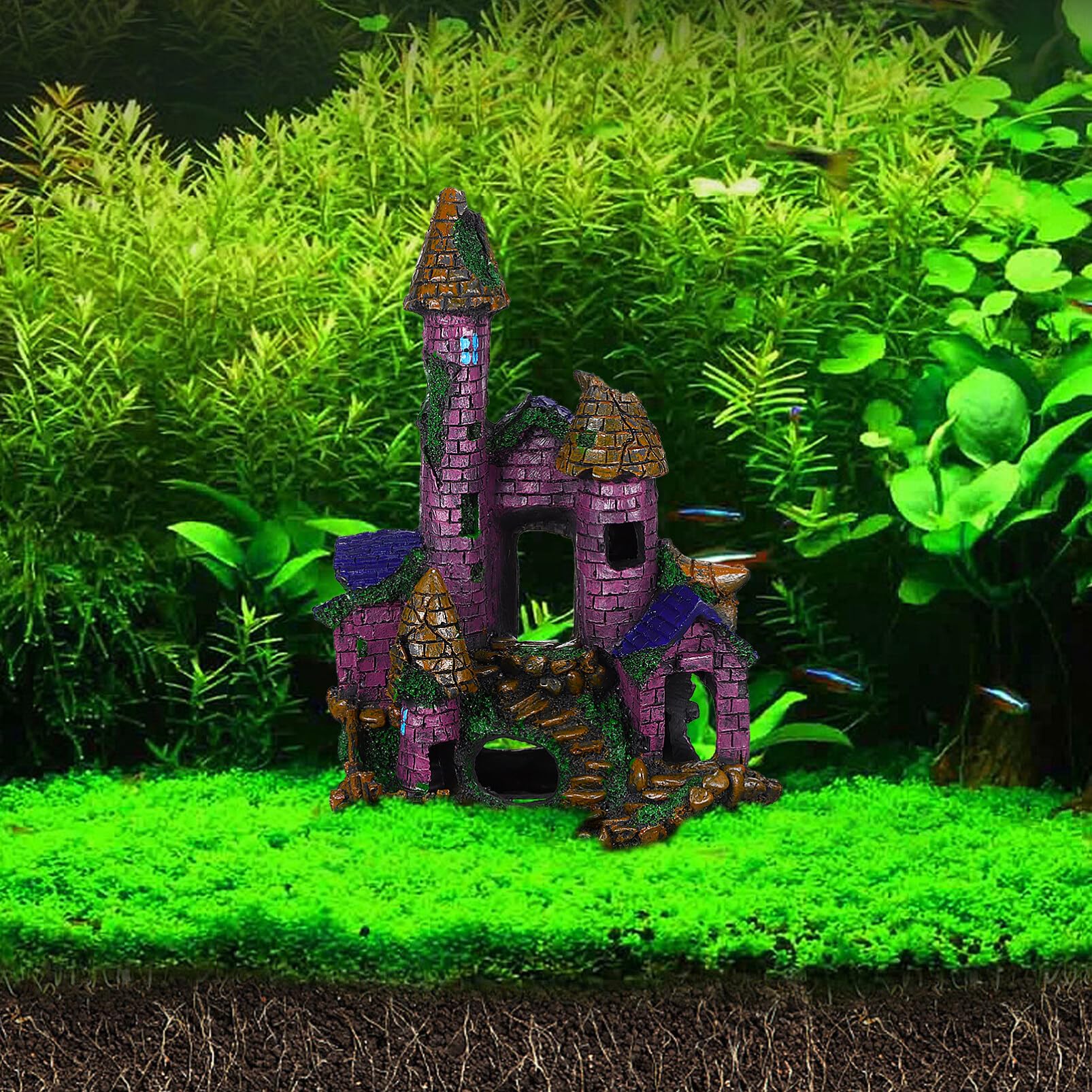 Premium Resin Aquarium Castle Decor - Large Fish Tank Cave Hideout for Betta, Goldfish & Tropical Fish | Underwater Decorations for Home & Office Aquariums
