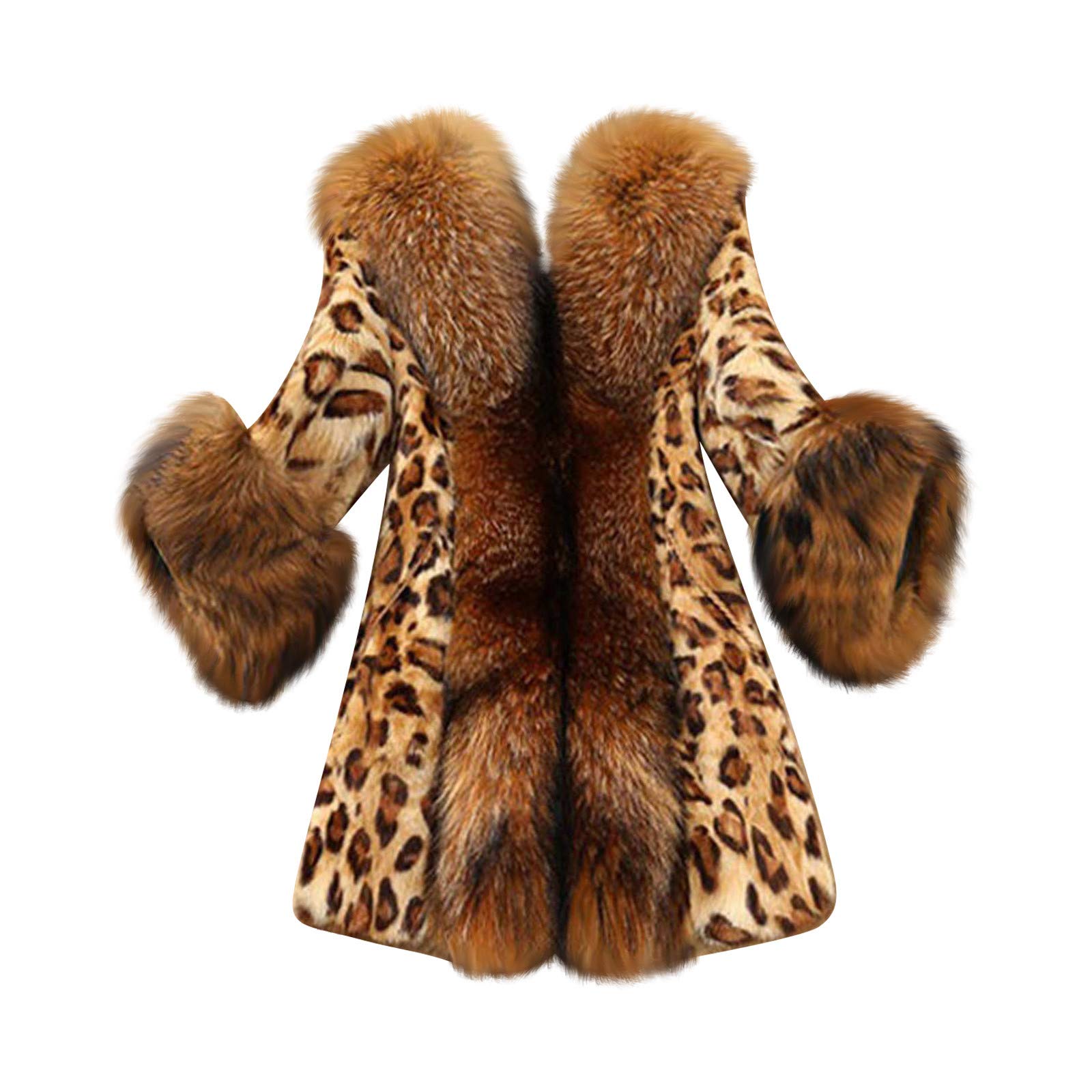 LANNAO Women's Faux Fur Leopard Print Long Coat - Winter Warm Classic Collar Jacket for Women | Perfect for Casual Outings, Parties, and Cold Weather Fashion