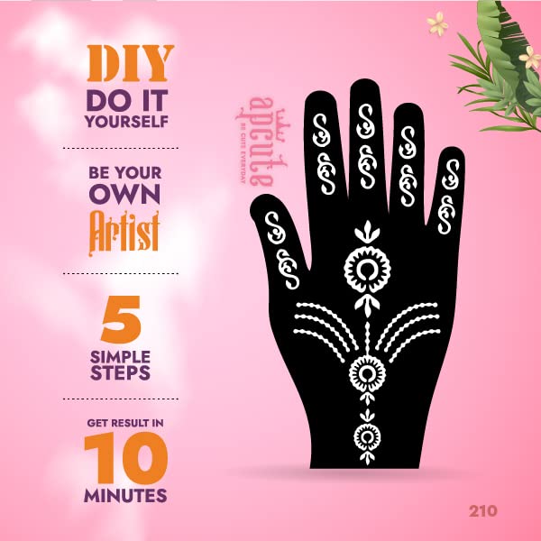 Apcute Henna Tattoo Stickers Kit - Premium Mehandi Stencils for Girls, Women & Kids - Easy to Use Temporary Body Art with 210 Beautiful Designs - Perfect for Weddings, Festivals & DIY Body Decoration