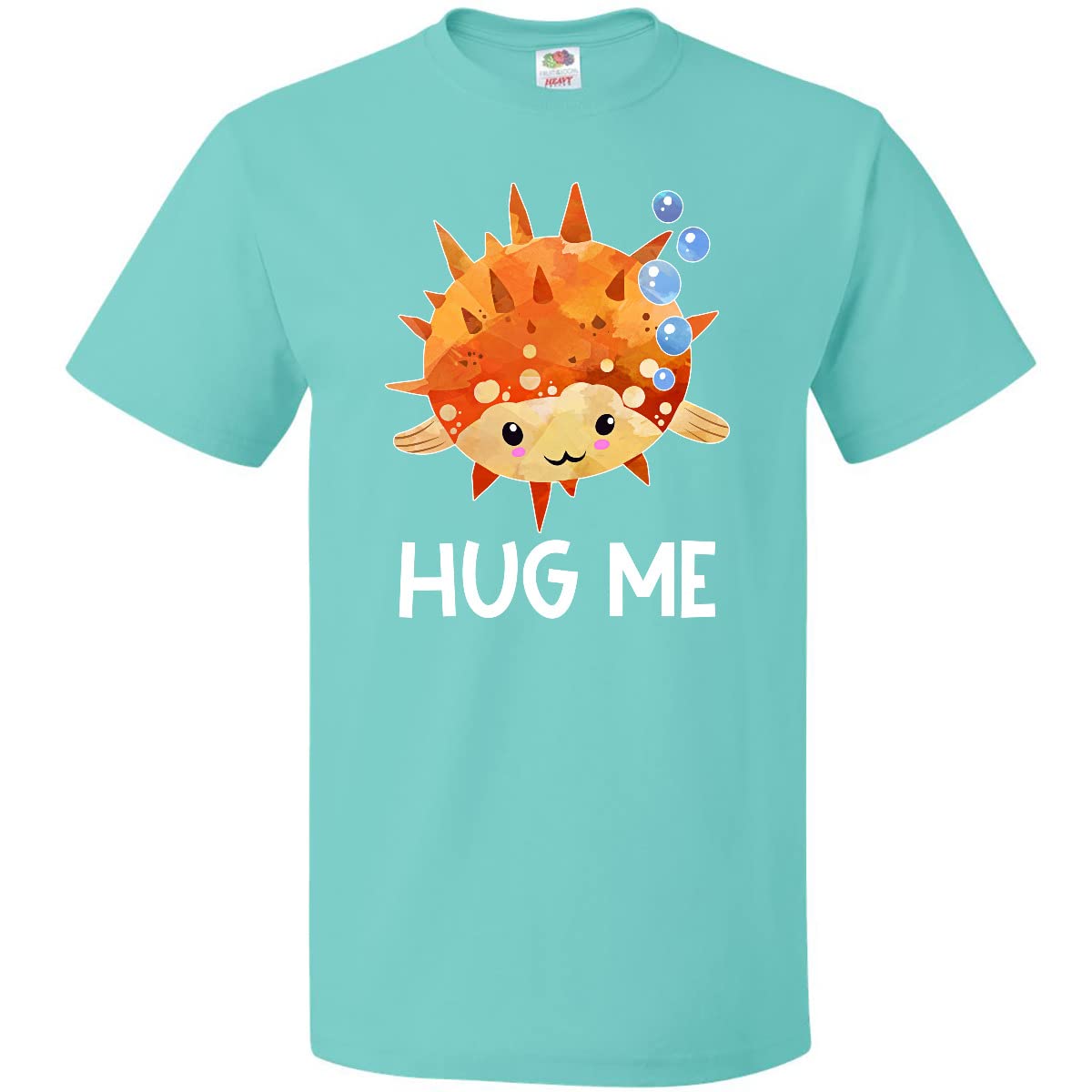 Inktastic Hug Me Cute Pufferfish with Bubbles Graphic T-Shirt for Men Women - Funny Fish Lover Gift, Casual Wear, Beach Outfit, Summer Vacation Tee