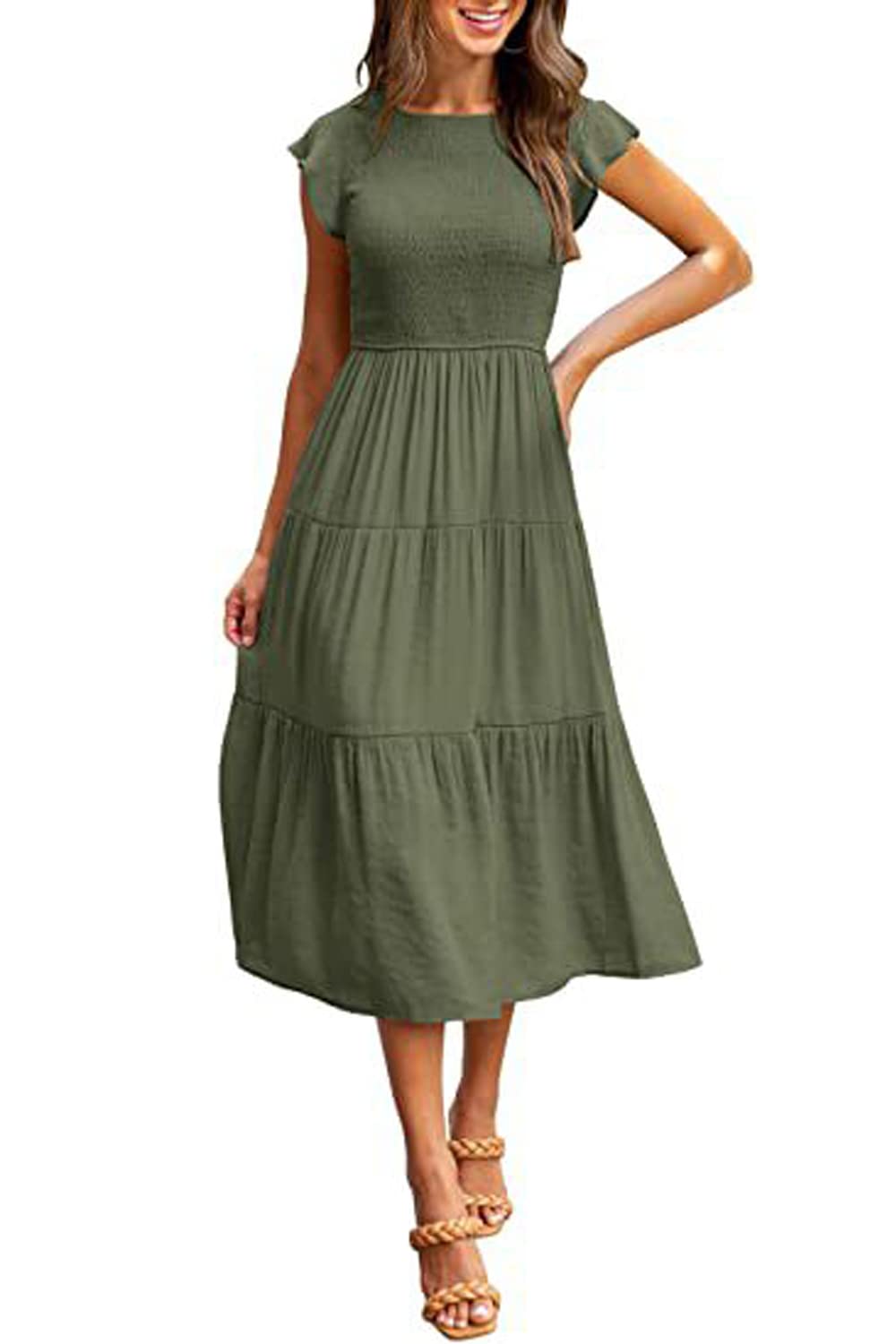 Women's Summer Casual Midi Dress - A-Line Short Sleeve High Waist Boho Tiered Maxi Dress for Beach, Wedding & Formal Occasions