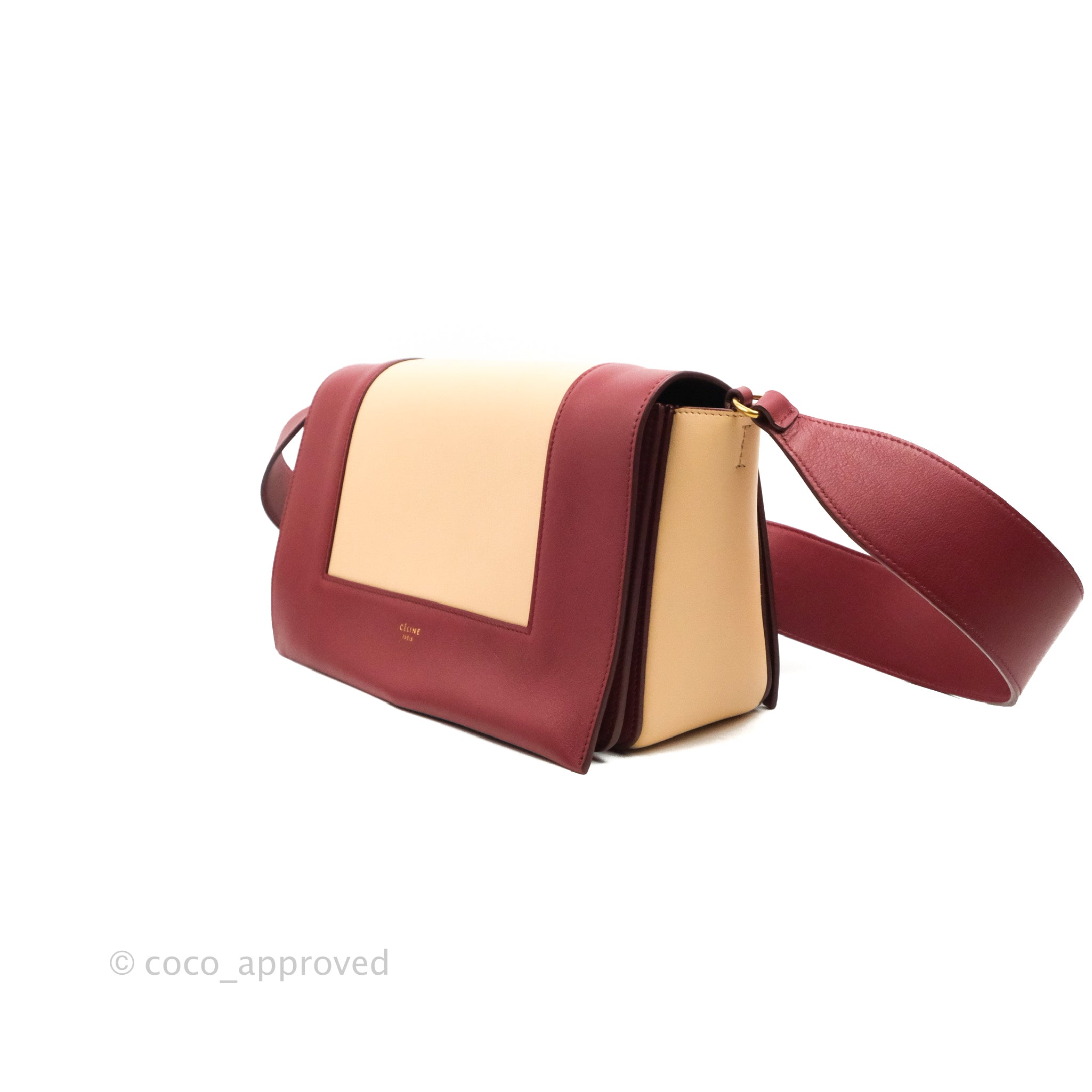 Celine Frame Shoulder Bag in Beige & Red Calfskin with Gold Hardware - Luxury Crossbody Purse for Women, Perfect for Work, Date Night & Travel Accessories