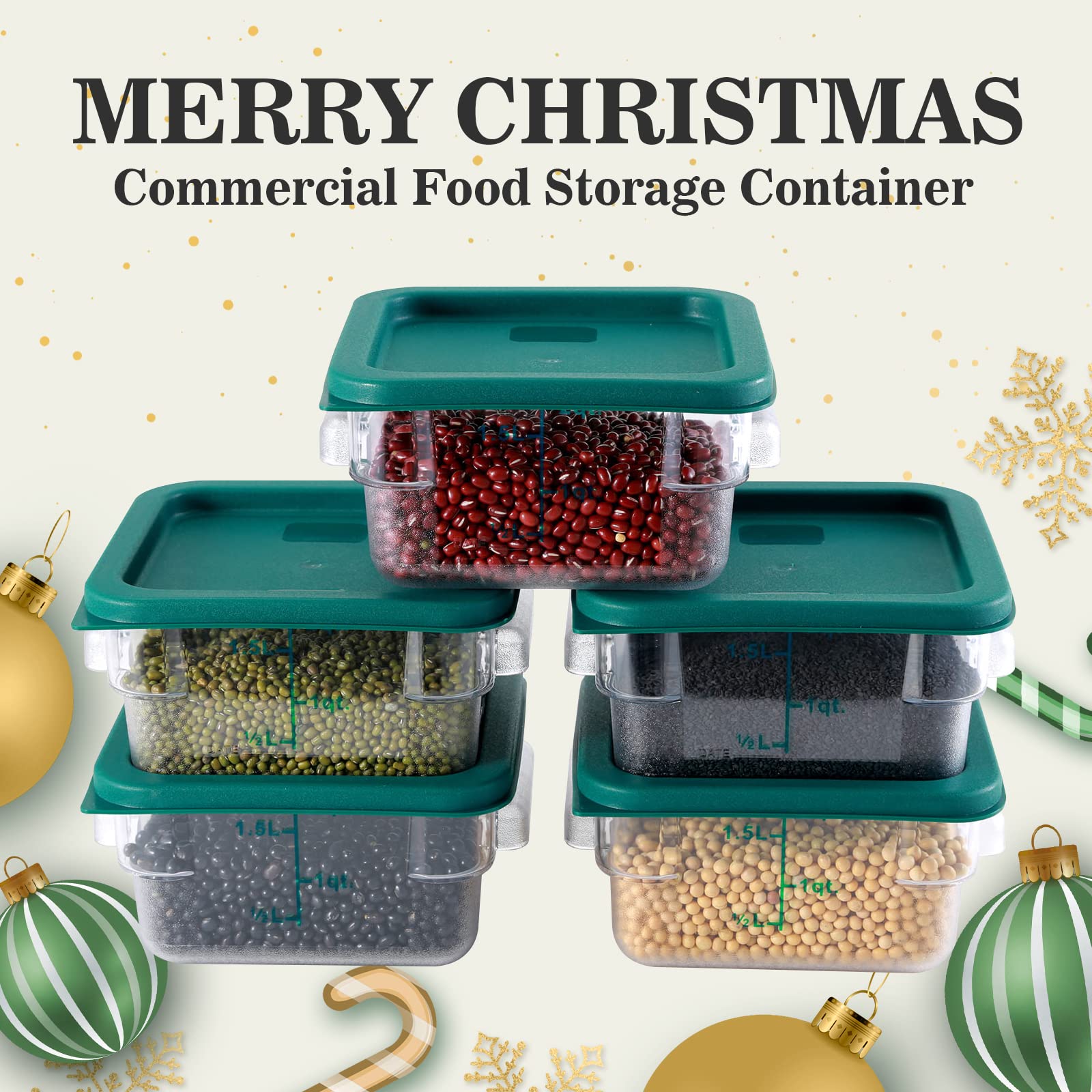 Premium 2 Qt Commercial-Grade Square Food Storage Containers with Lids - Clear Polycarbonate, BPA-Free (Case of 5) - Ideal for Restaurants, Meal Prep & Bulk Food Storage