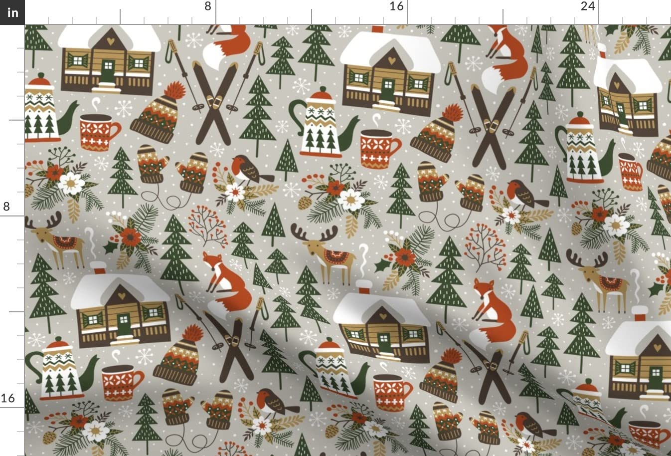 Premium Spoonflower Minky Fabric - Soft Light Gray Deer & Fox Woodland Winter Snow Christmas Print by The Yard - Perfect for Sewing Baby Blankets, Quilt Backing, Plush Toys & Holiday Decorations