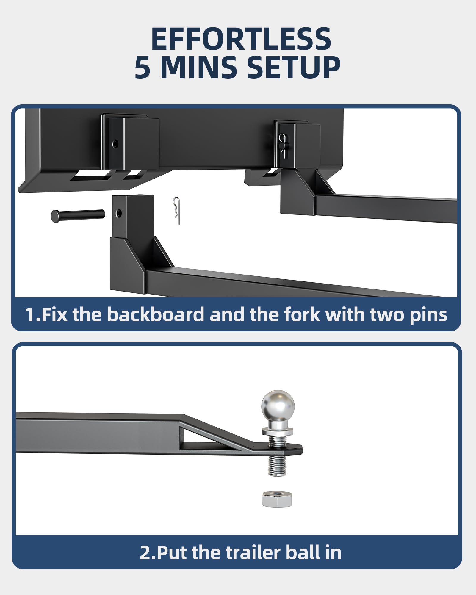 Heavy Duty Pallet Forks 2600 LBS Capacity with Trailer Hitch Ball - Q235 Steel Tractor Attachments for Farming, Warehouse & Construction Equipment - Perfect for Lifting, Moving Pallets and Material Handling