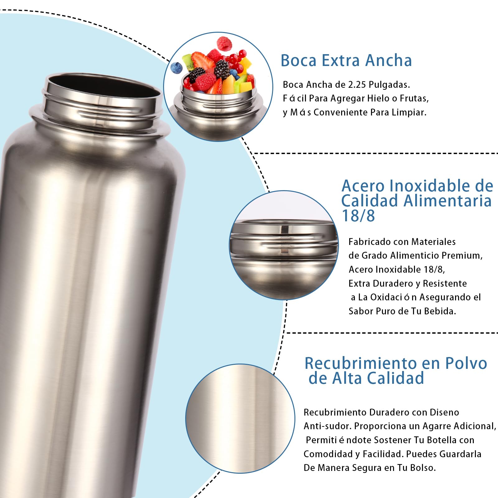 Volhoply 8 Pack Insulated Stainless Steel Water Bottles - 40 oz Wide Mouth Vacuum Travel Cups with Paracord Handle & Spout Lid - Reusable Large Jug for Sports, Hiking, Gym & Outdoor Activities (Silver, 8 Set)
