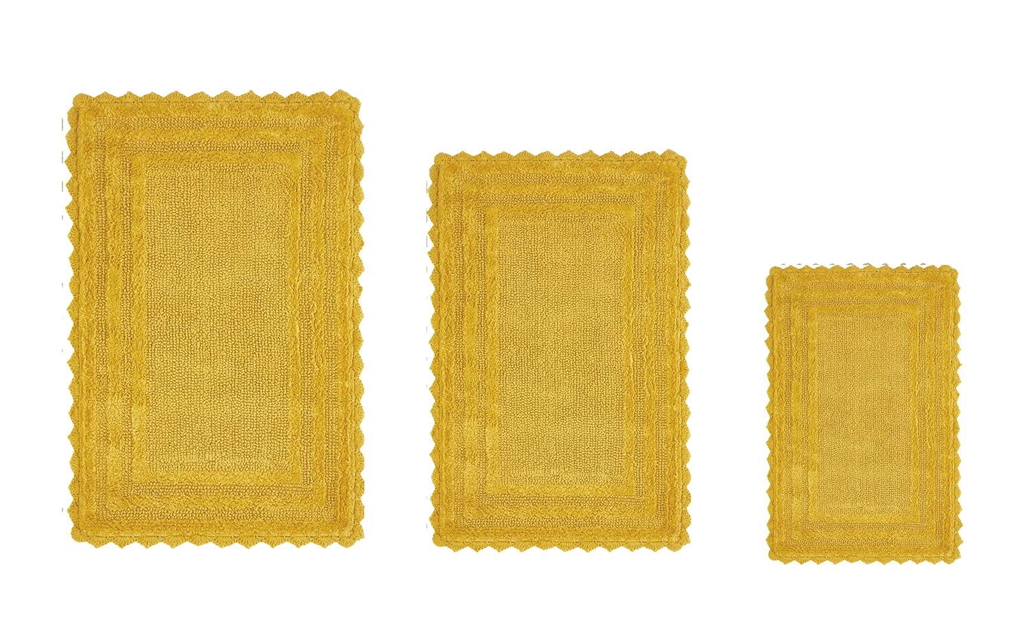 Better Trends 3-Piece Bathroom Rug Set - 100% Cotton Tufted Machine Washable Bath Mats for Bathroom Floor, Tub & Shower - Reversible Soft Absorbent Yellow Crochet Design (Lilly Collection) - Perfect for Modern Bathrooms, Guest Suites & Cozy Home Decor