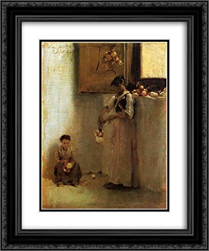 John Singer Sargent Museum Art Print - 20x24 Black Ornate Framed Double Matted Wall Decor for Living Room, Dining Room & Office | Stringing Onions Painting Reproduction