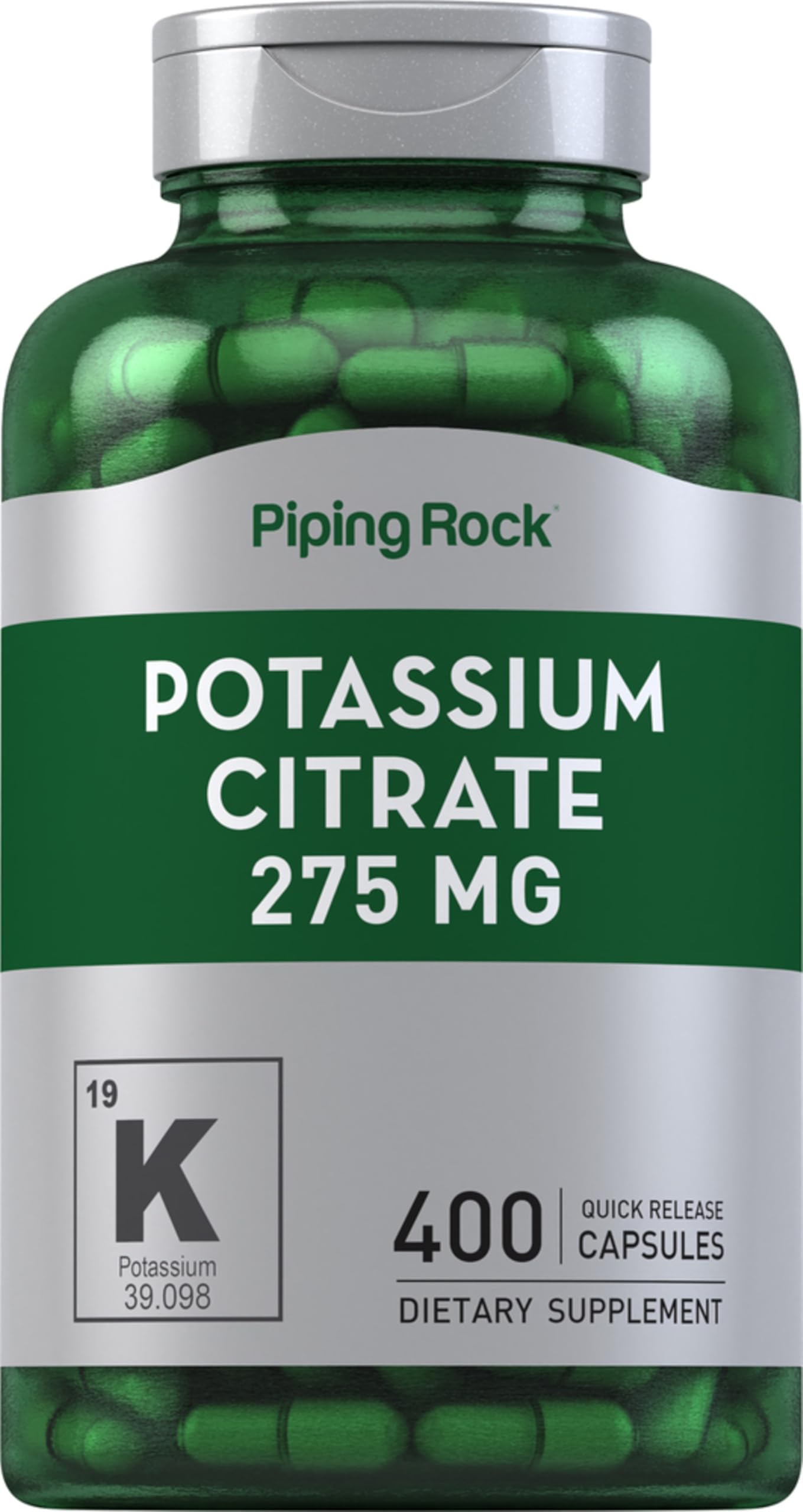 Piping Rock Potassium Citrate Supplement 275mg | 400 Capsules | Non-GMO, Gluten Free | Supports Heart & Muscle Function | Ideal for Athletes & Active Lifestyles