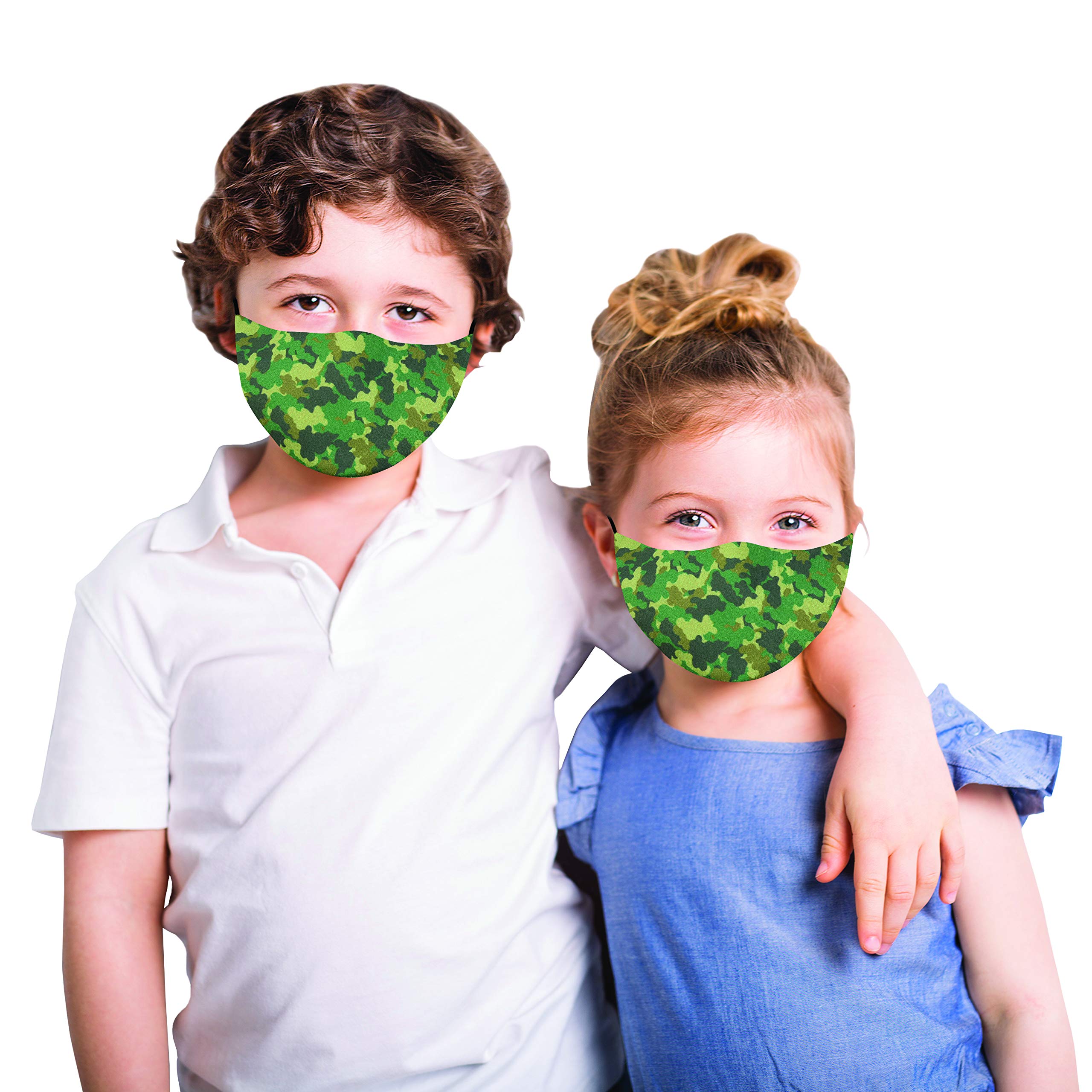 Snoozies Kids Face Mask - Reusable Washable Cloth Face Mask with Filter Pocket & 4 Filters for Ages 2-4 (XXS) - Camo Print - Perfect for School, Travel & Outdoor Activities
