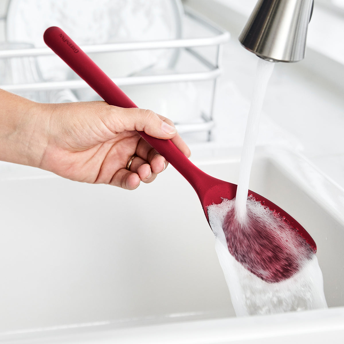 Premium Platinum Silicone Sauté Spoon - Heat Resistant, Non-Stick Cooking Utensil for Frying & Stirring - BPA Free Kitchen Tool (Red) - Perfect for Sauteing, Stir-Frying & Serving Dishes